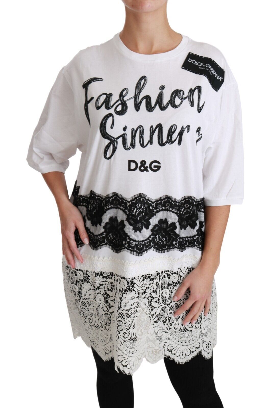 Camiseta de encaje de algodón Dolce &amp; Gabbana Fashion Sinner en blanco