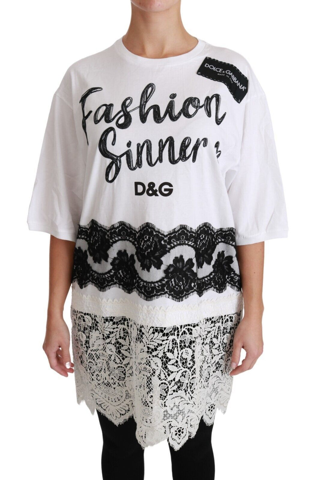 Camiseta de encaje de algodón Dolce &amp; Gabbana Fashion Sinner en blanco