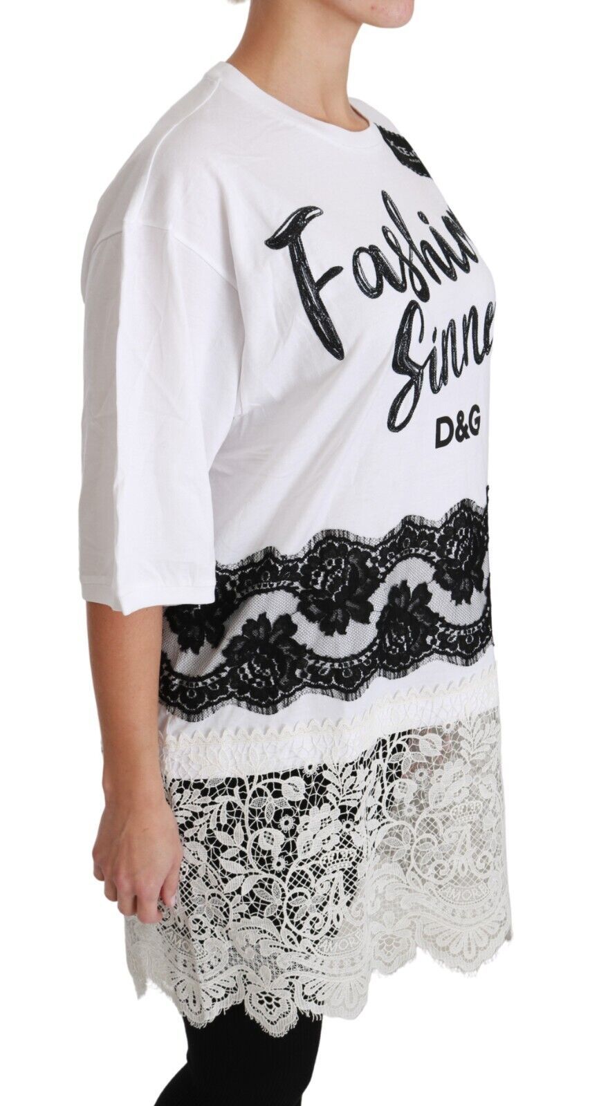 Camiseta de encaje de algodón Dolce &amp; Gabbana Fashion Sinner en blanco