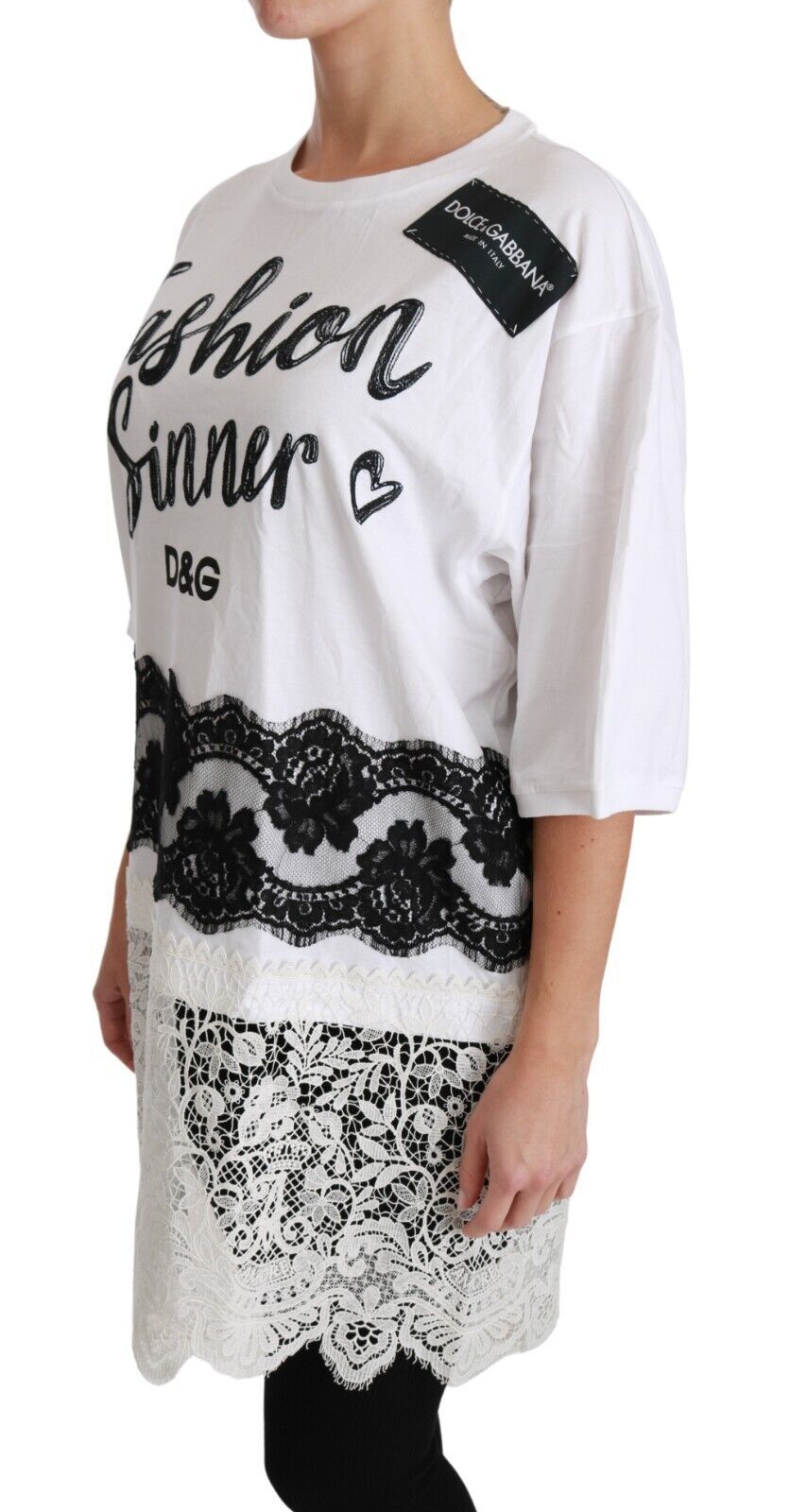 Camiseta de encaje de algodón Dolce &amp; Gabbana Fashion Sinner en blanco
