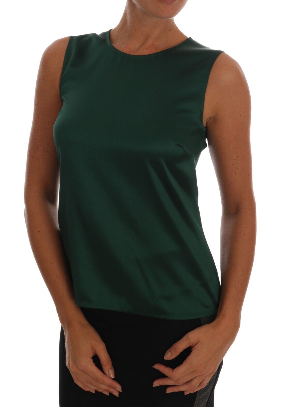 Top de tirantes sin mangas de seda verde oscuro con cuello redondo de Dolce &amp; Gabbana