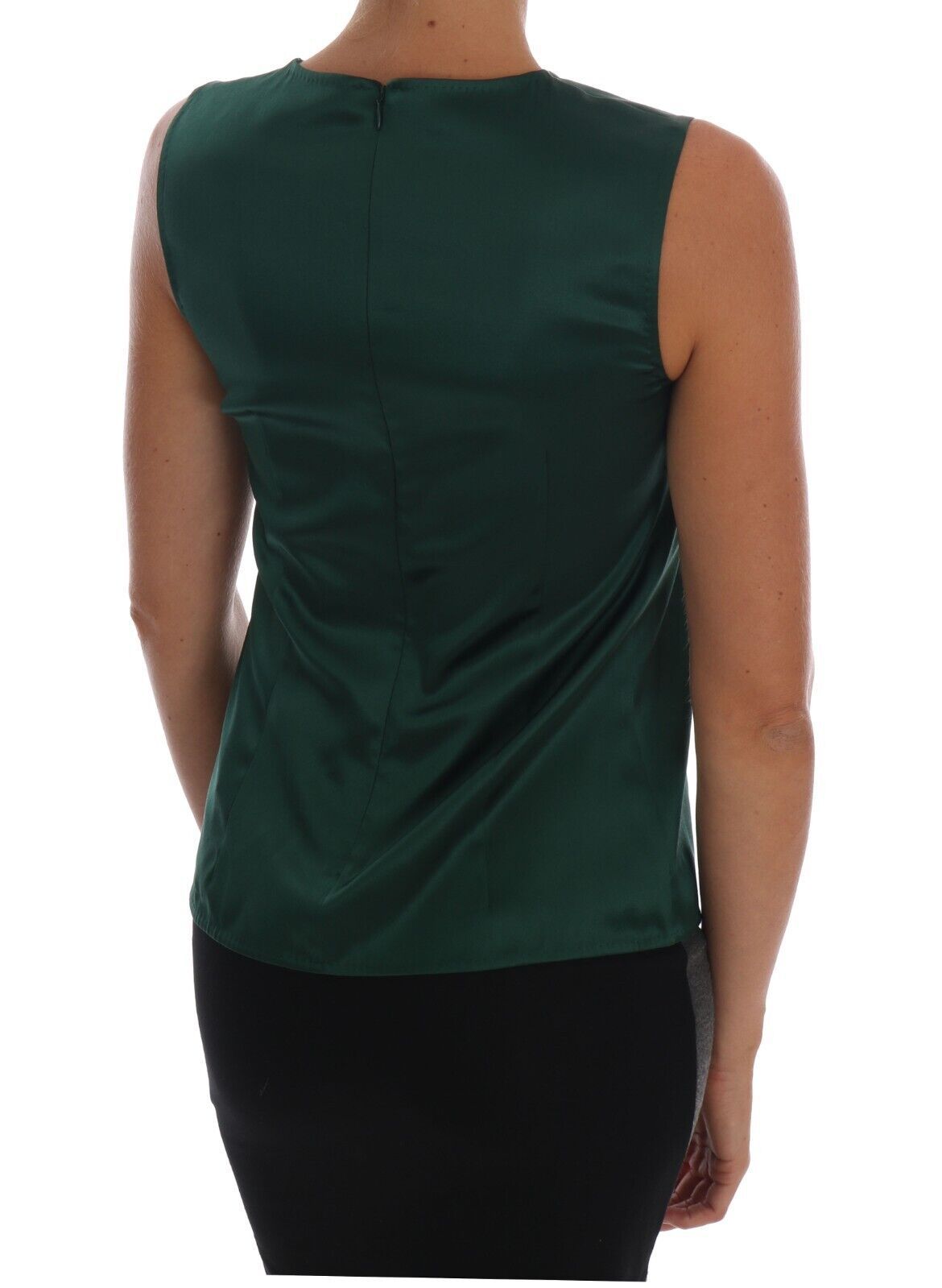 Top de tirantes sin mangas de seda verde oscuro con cuello redondo de Dolce &amp; Gabbana