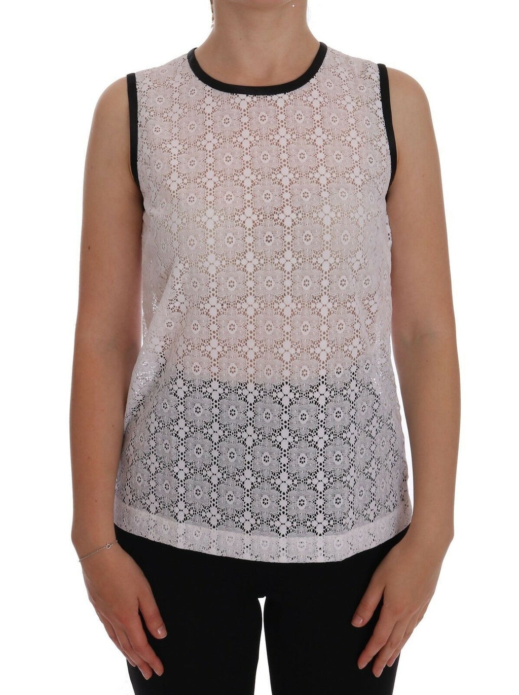 Camiseta de tirantes de nailon con encaje floral blanco de Dolce &amp; Gabbana
