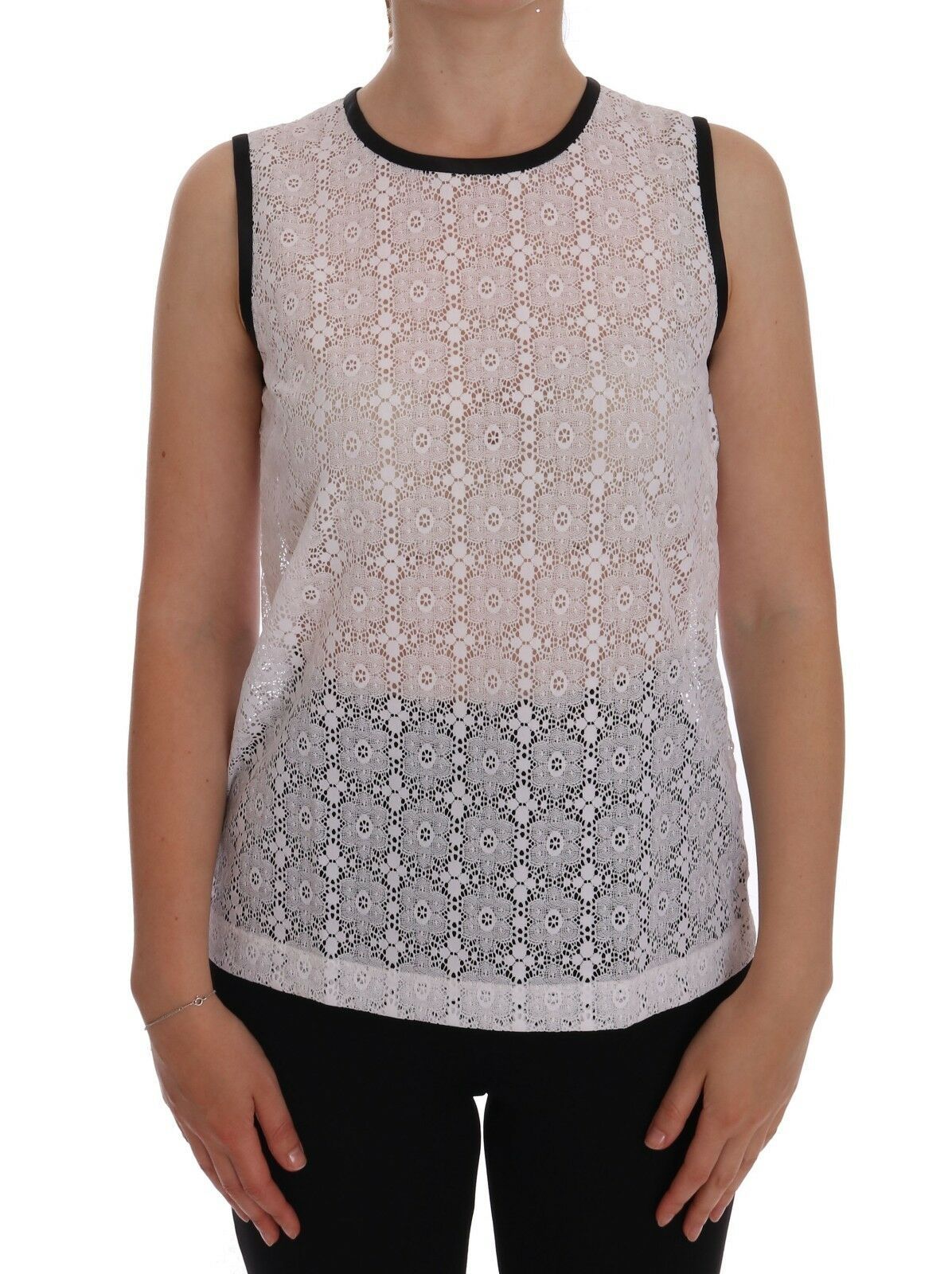 Camiseta de tirantes de nailon con encaje floral blanco de Dolce &amp; Gabbana