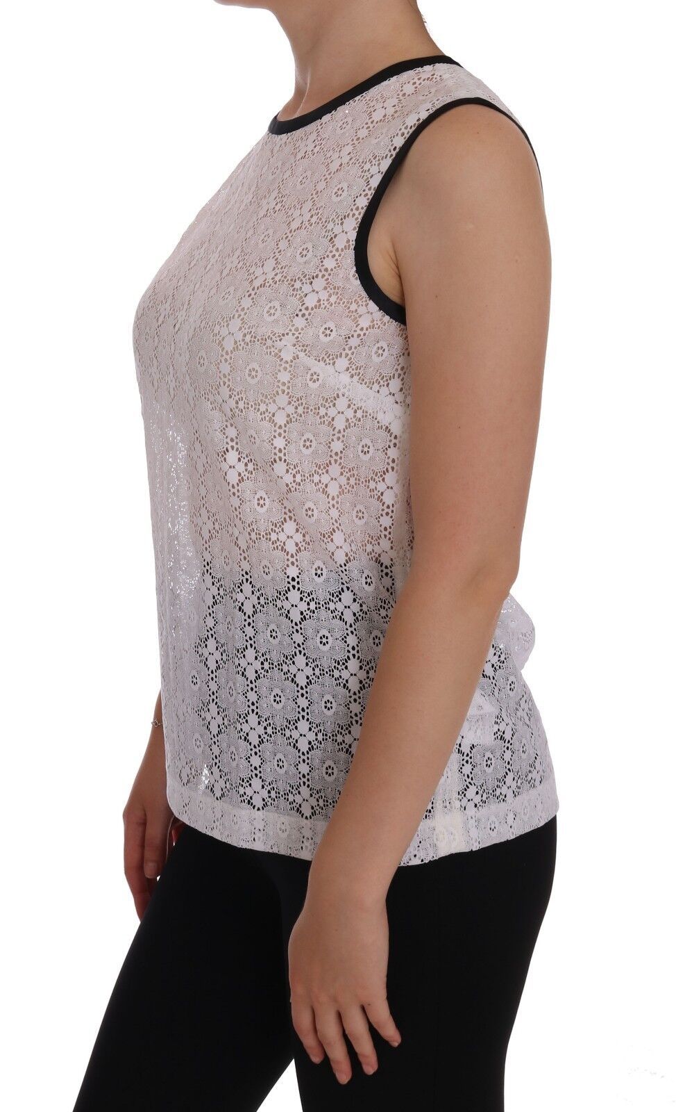 Camiseta de tirantes de nailon con encaje floral blanco de Dolce &amp; Gabbana