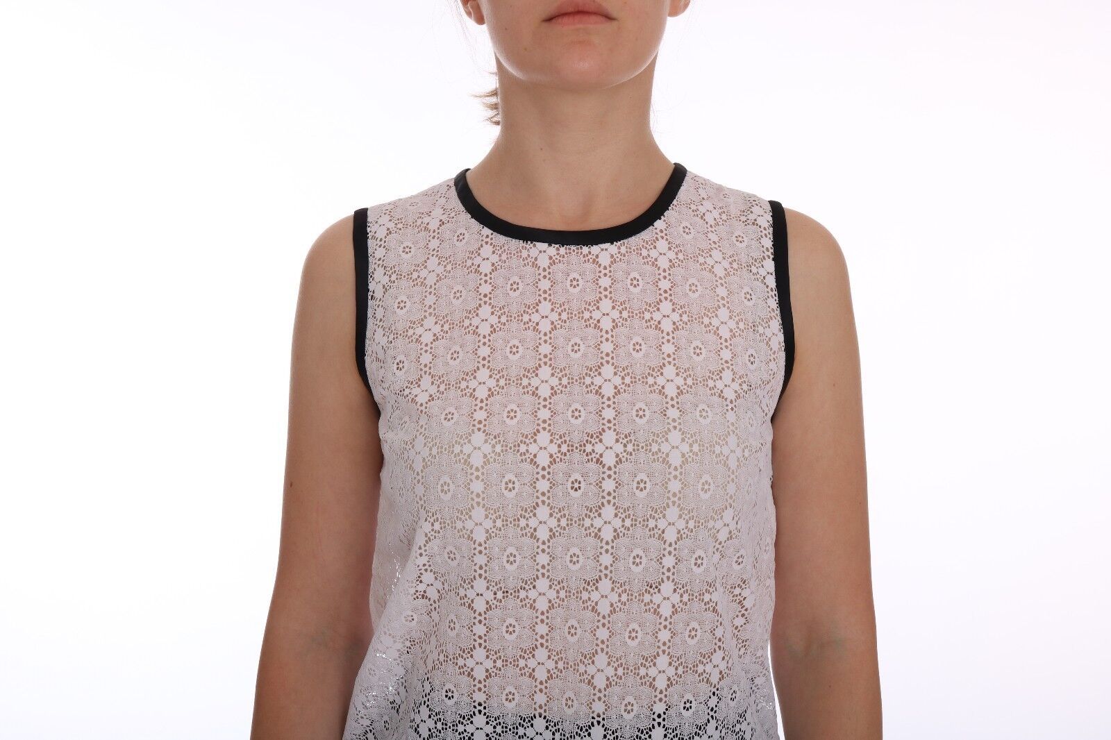 Camiseta de tirantes de nailon con encaje floral blanco de Dolce &amp; Gabbana