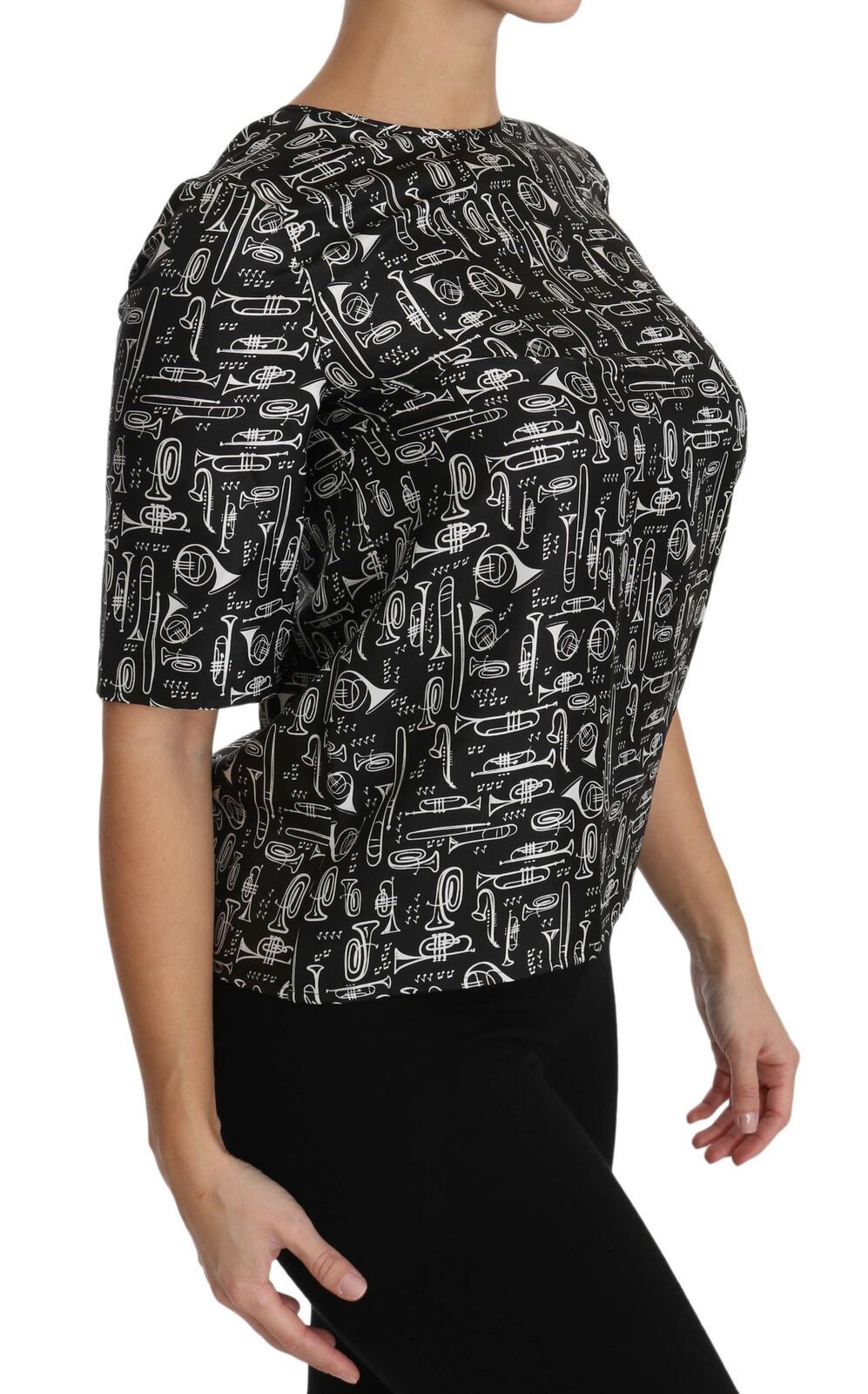 Blusa de seda negra con estampado de instrumentos musicales de Dolce &amp; Gabbana