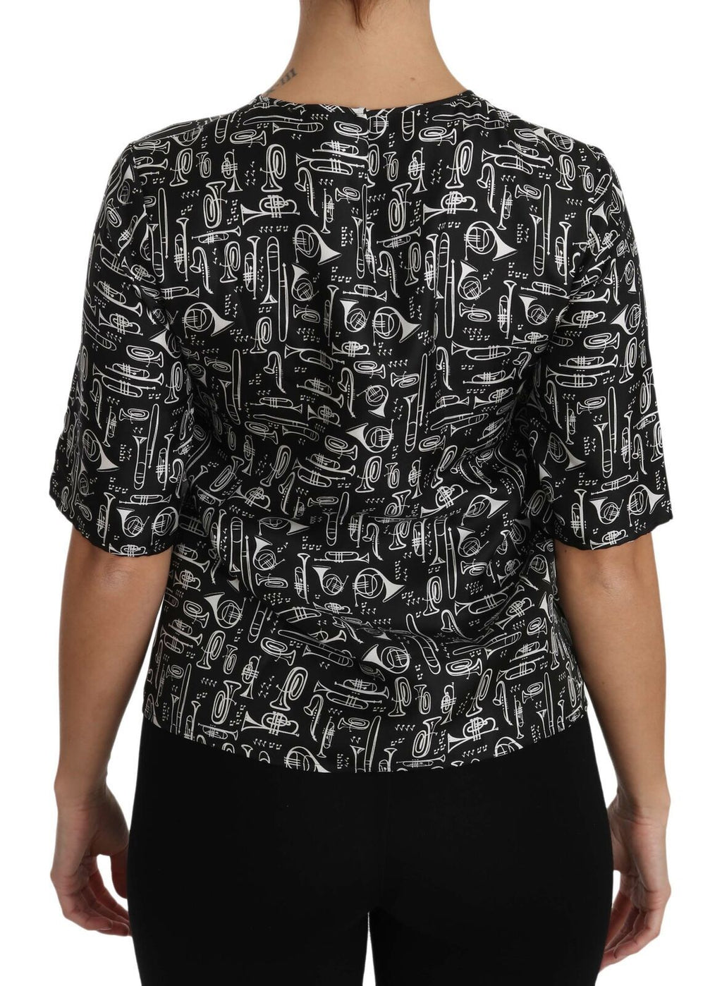Blusa de seda negra con estampado de instrumentos musicales de Dolce &amp; Gabbana