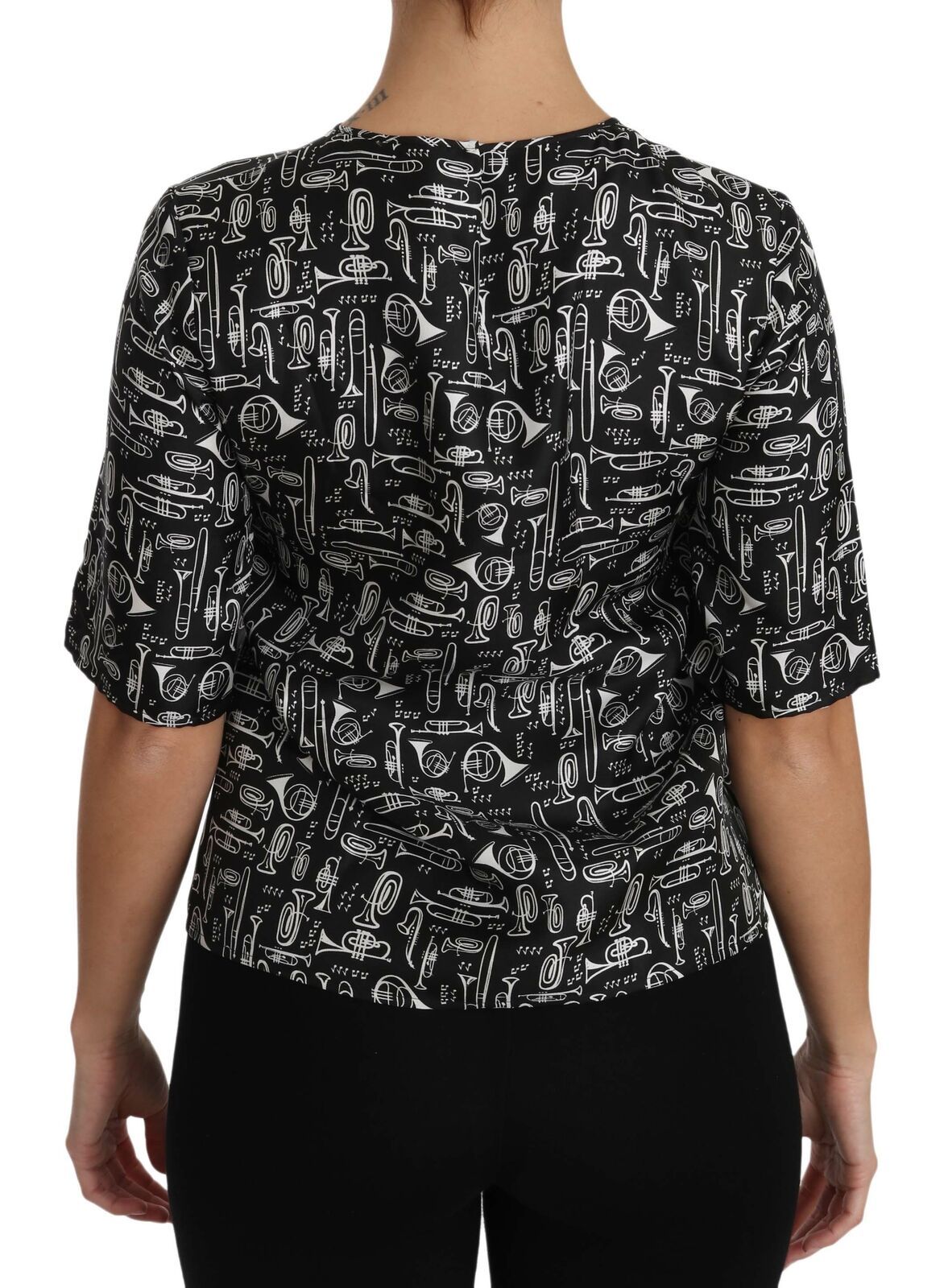 Blusa de seda negra con estampado de instrumentos musicales de Dolce &amp; Gabbana