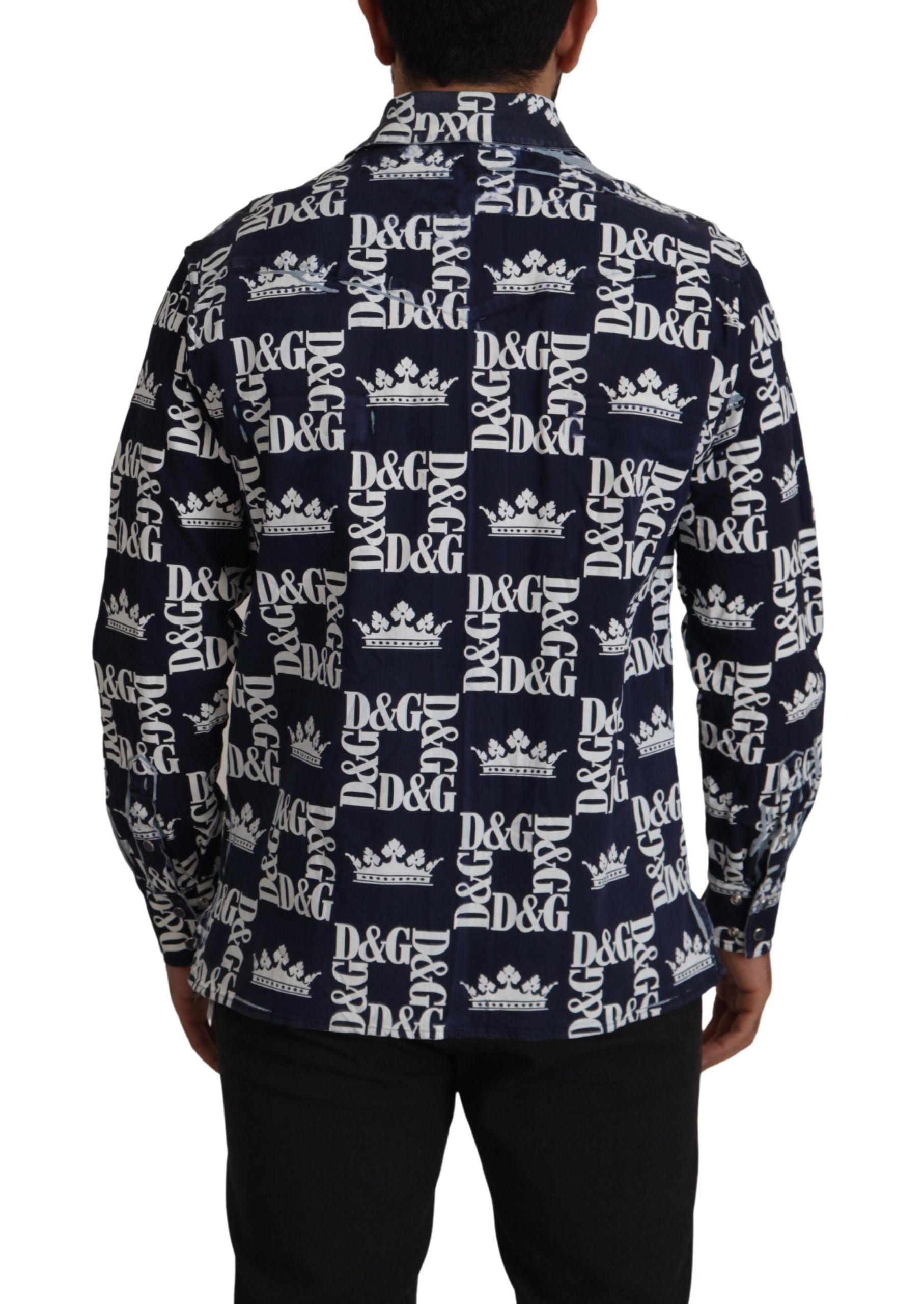Camisa informal con logo de corona DG de mezclilla azul elástica de Dolce &amp; Gabbana