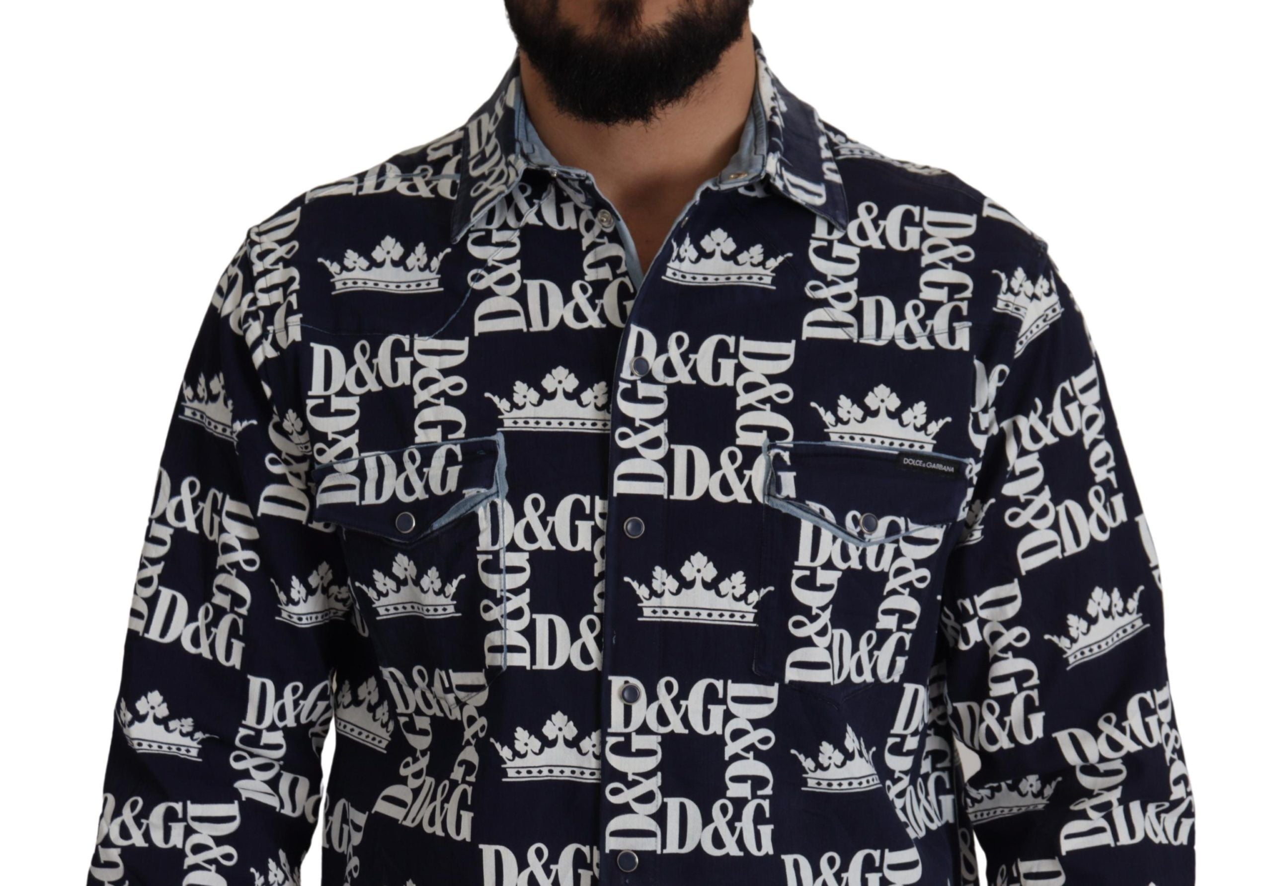 Camisa informal con logo de corona DG de mezclilla azul elástica de Dolce &amp; Gabbana