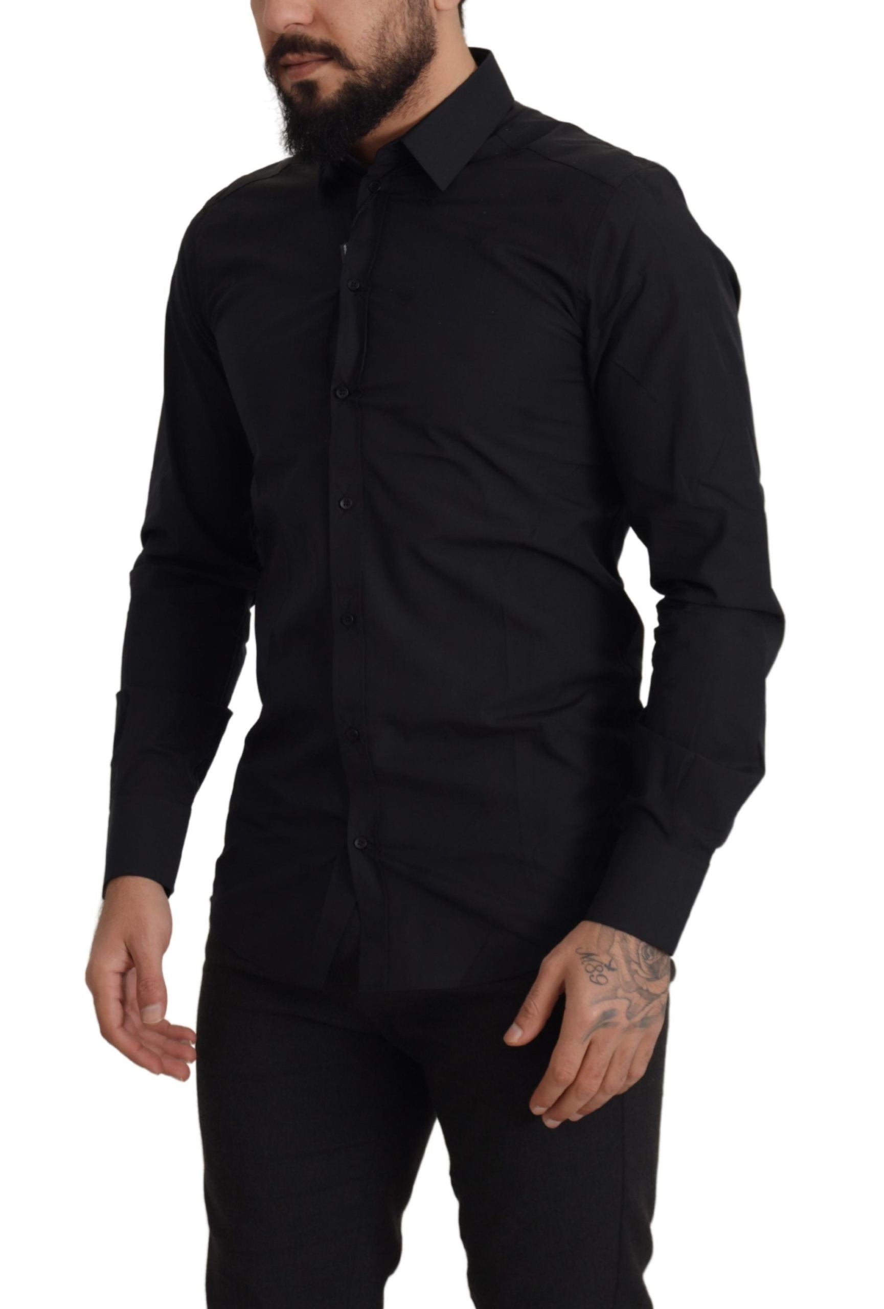 Camisa de vestir Dolce &amp; Gabbana de algodón negro GOLD Slim Fit