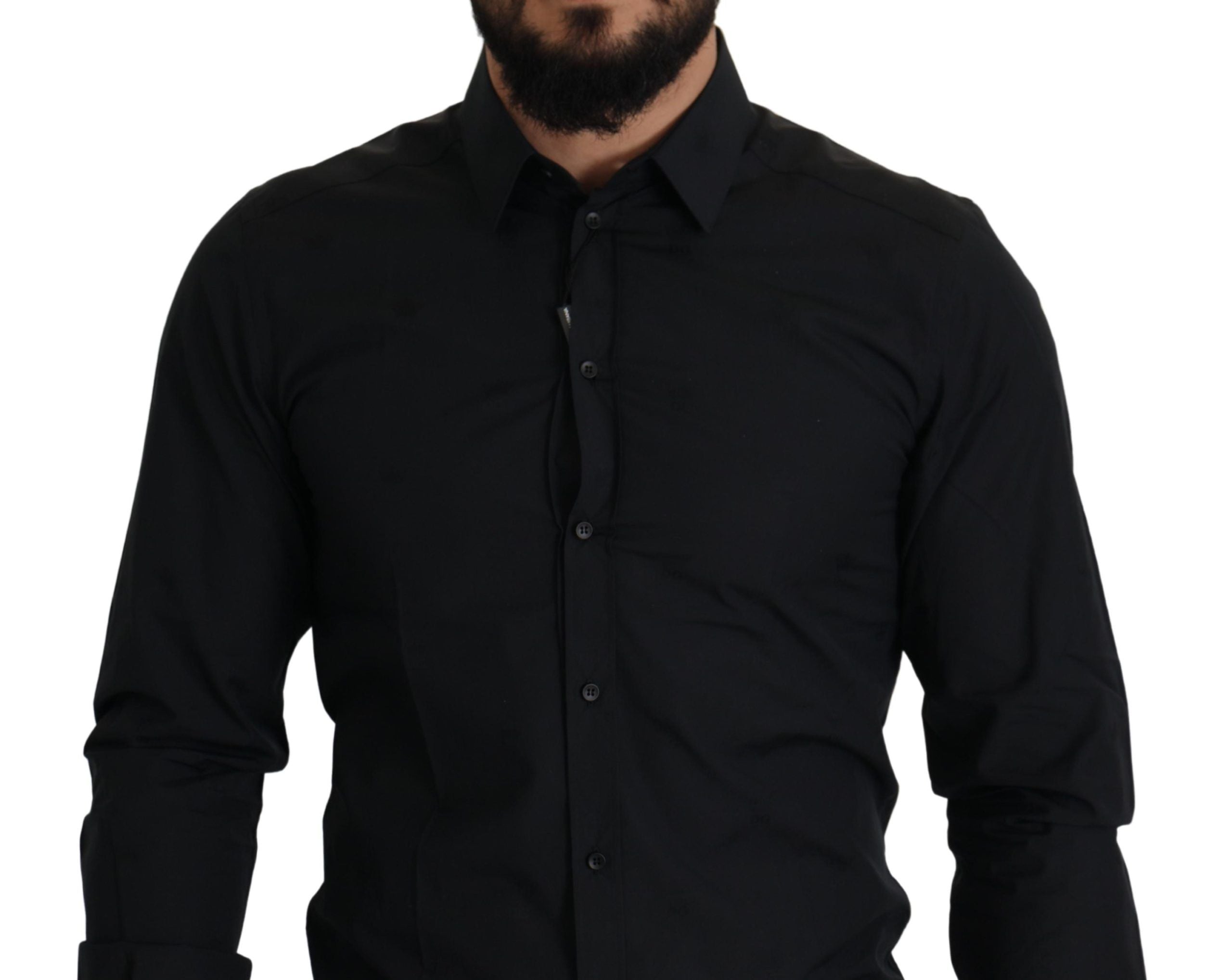 Camisa de vestir Dolce &amp; Gabbana de algodón negro GOLD Slim Fit