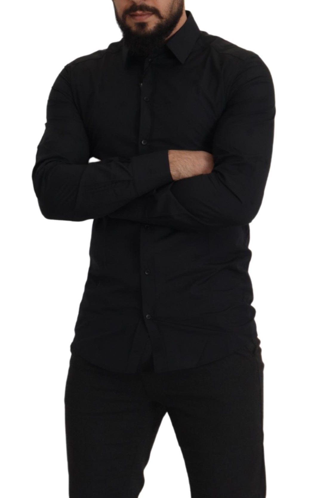 Camisa de vestir Dolce &amp; Gabbana de algodón negro GOLD Slim Fit