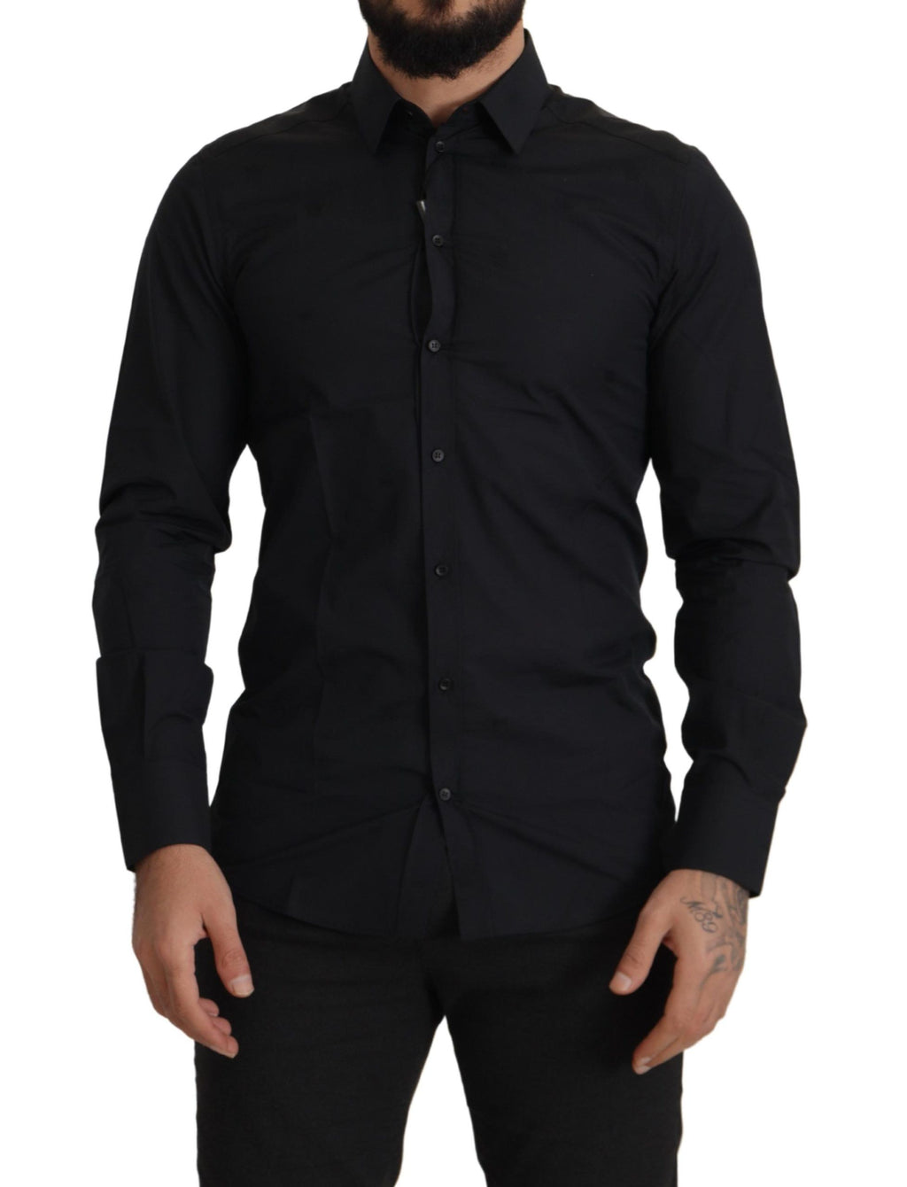 Camisa de vestir Dolce &amp; Gabbana de algodón negro GOLD Slim Fit