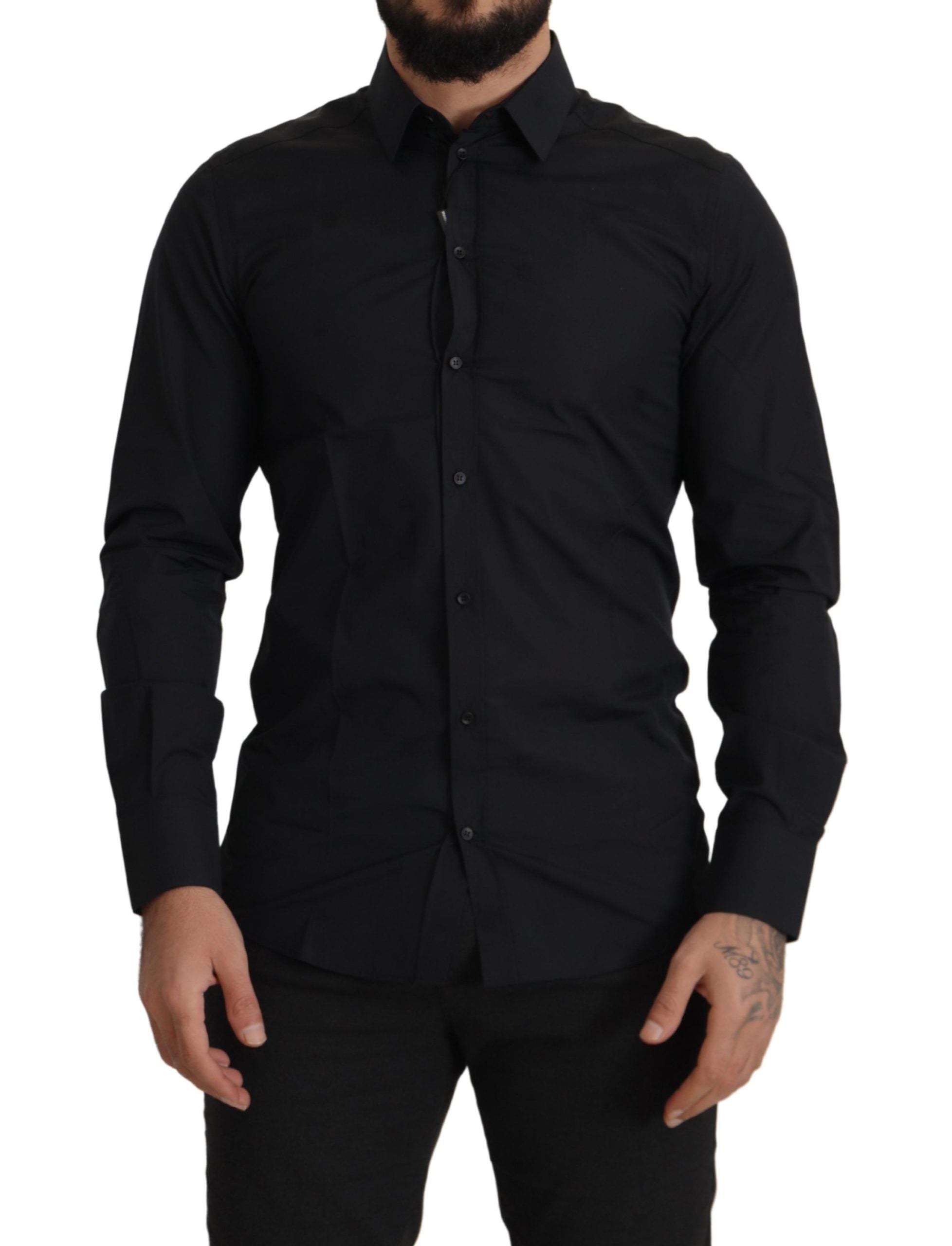 Camisa de vestir Dolce &amp; Gabbana de algodón negro GOLD Slim Fit