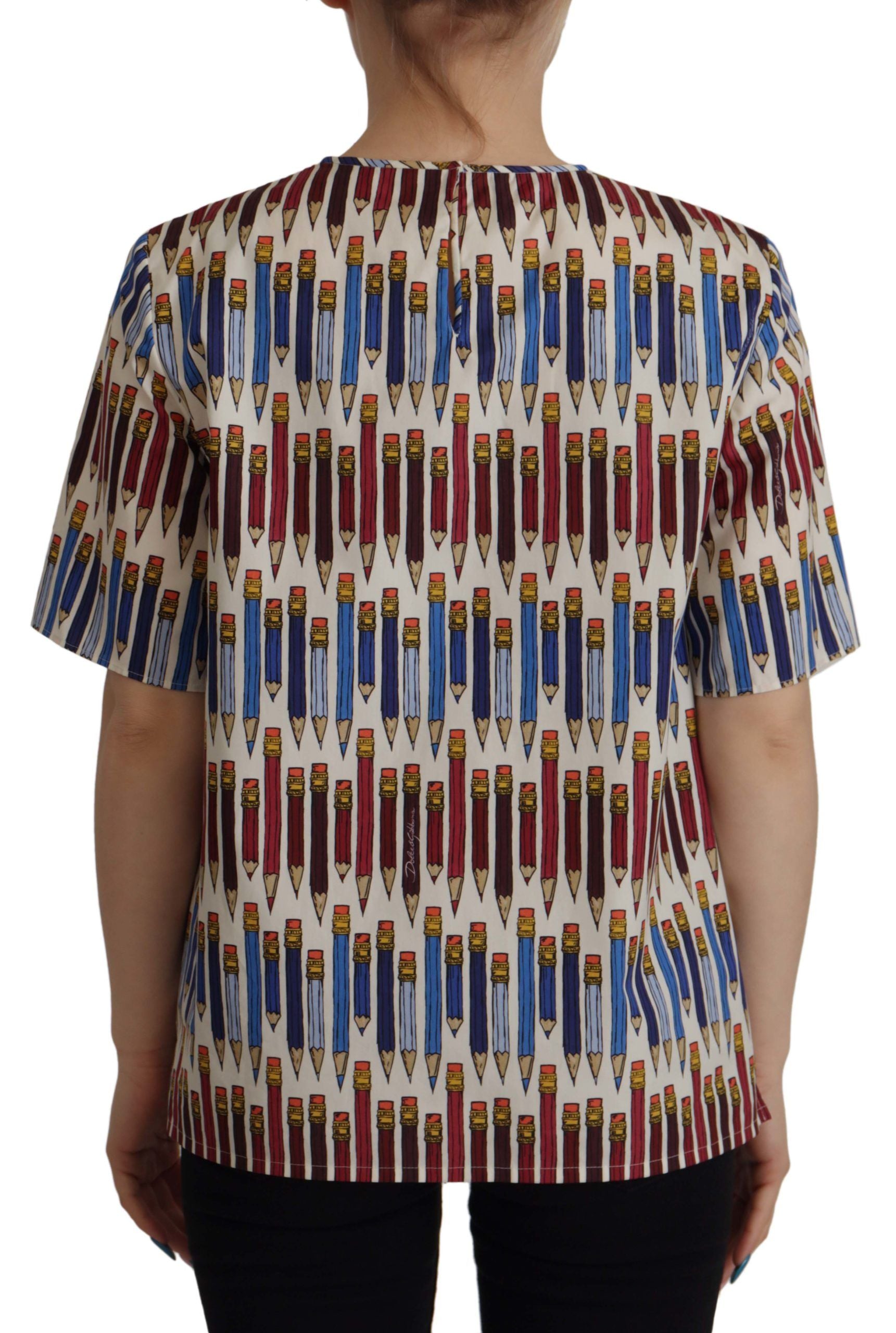 Blusa de algodón con estampado de lápiz blanco de Dolce &amp; Gabbana