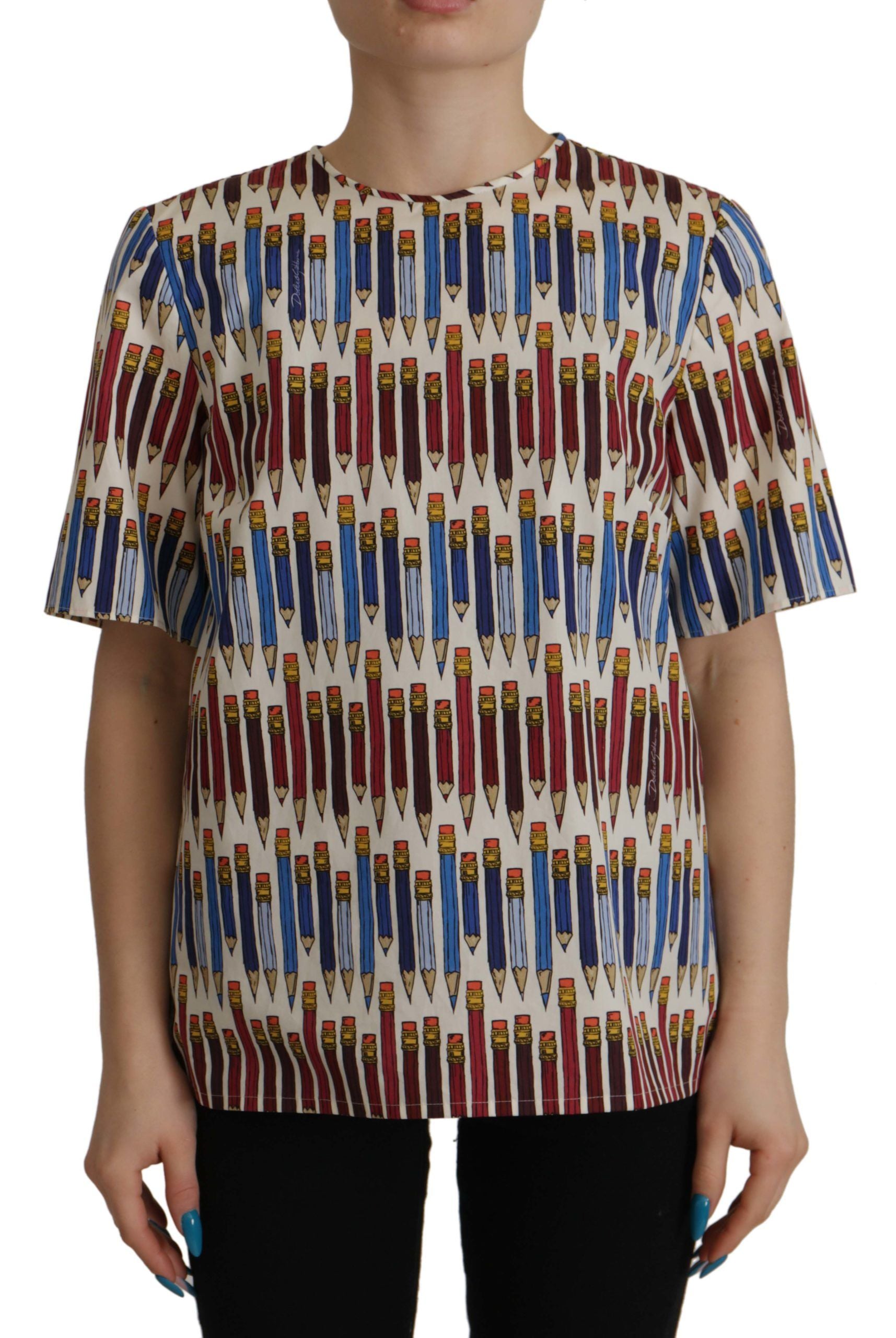 Blusa de algodón con estampado de lápiz blanco de Dolce &amp; Gabbana