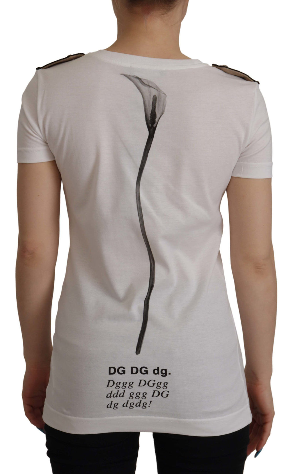 Camiseta de algodón con cuello redondo y rosas blancas y negras de Dolce &amp; Gabbana
