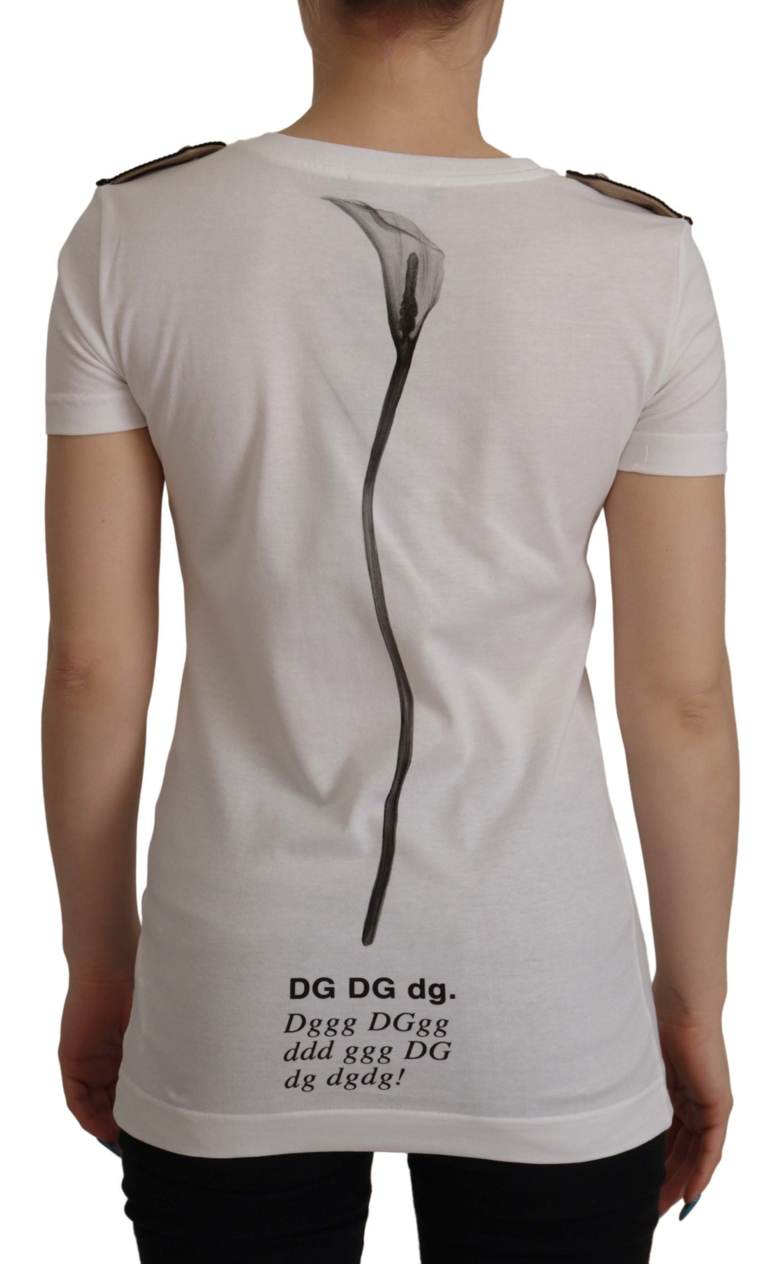 Camiseta de algodón con cuello redondo y rosas blancas y negras de Dolce &amp; Gabbana