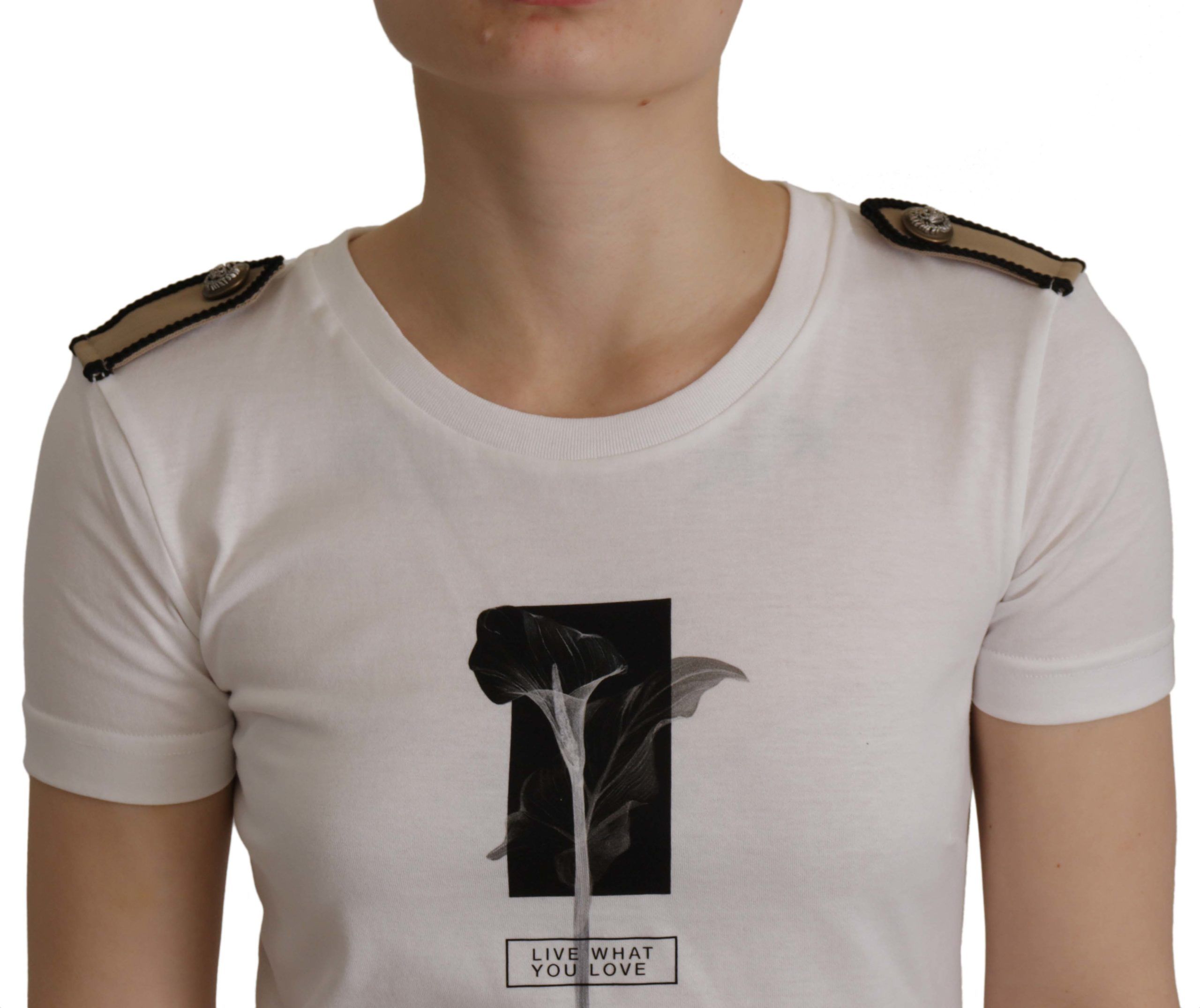 Camiseta de algodón con cuello redondo y rosas blancas y negras de Dolce &amp; Gabbana
