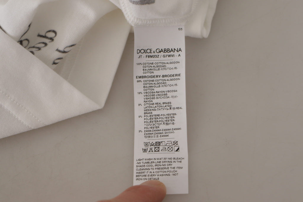 Camiseta de algodón con cuello redondo y rosas blancas y negras de Dolce &amp; Gabbana