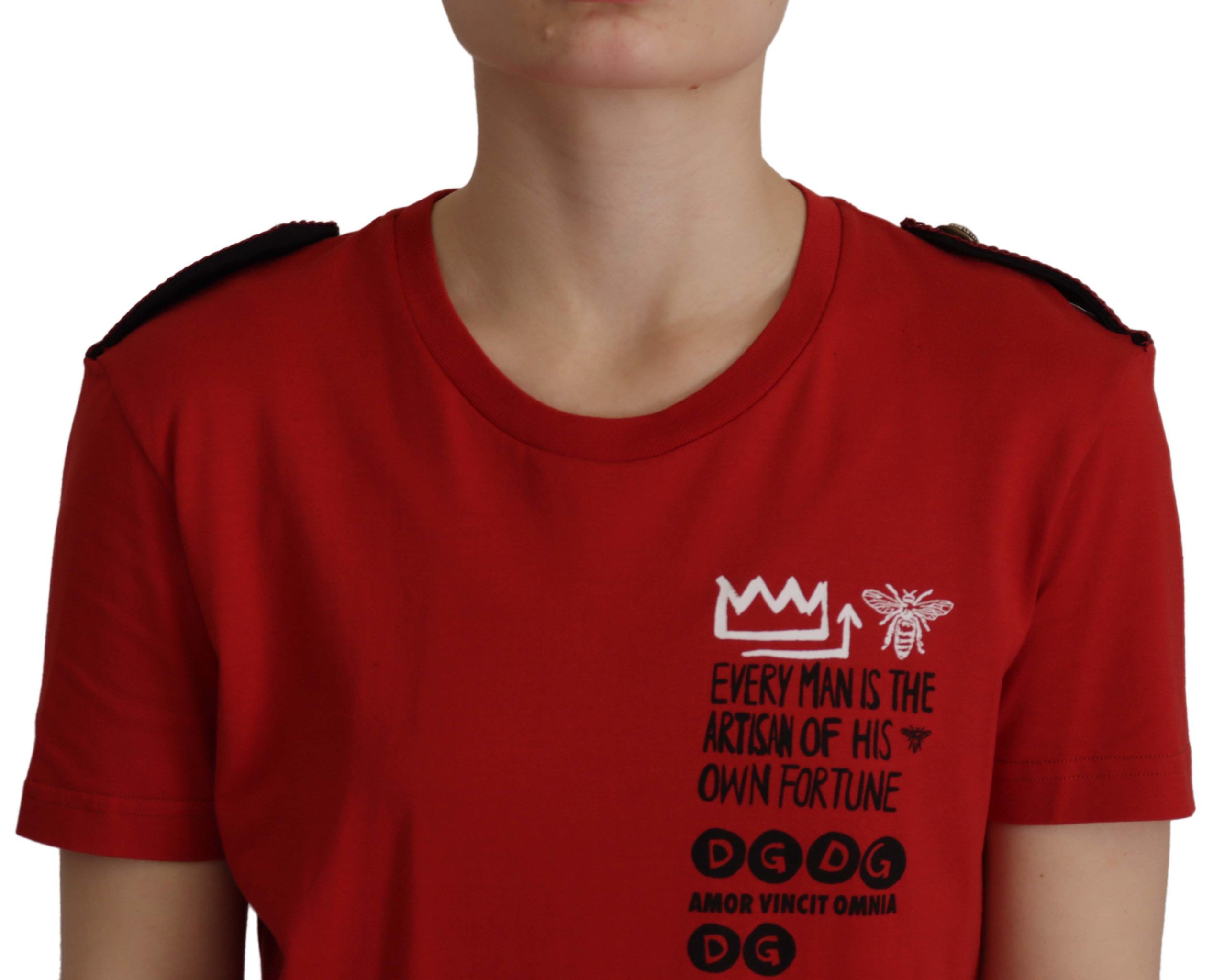 Dolce &amp; Gabbana Camiseta roja con cuello redondo Amor Vincit Omnia