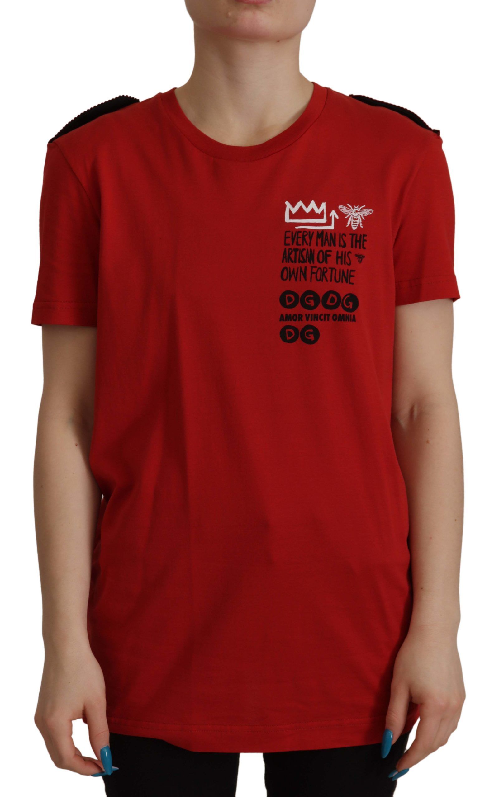 Dolce &amp; Gabbana Camiseta roja con cuello redondo Amor Vincit Omnia