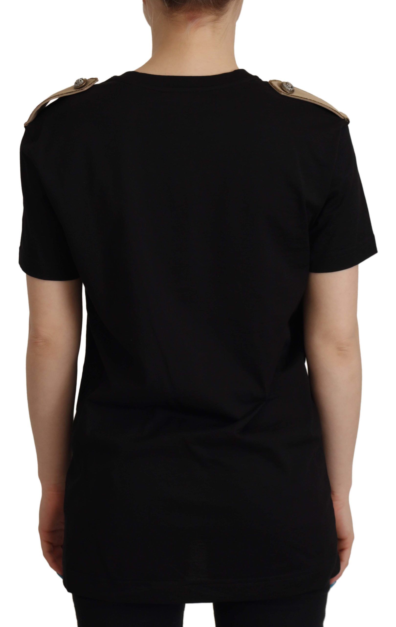 Camiseta de algodón con cuello redondo y motivo de logotipo negro de Dolce &amp; Gabbana