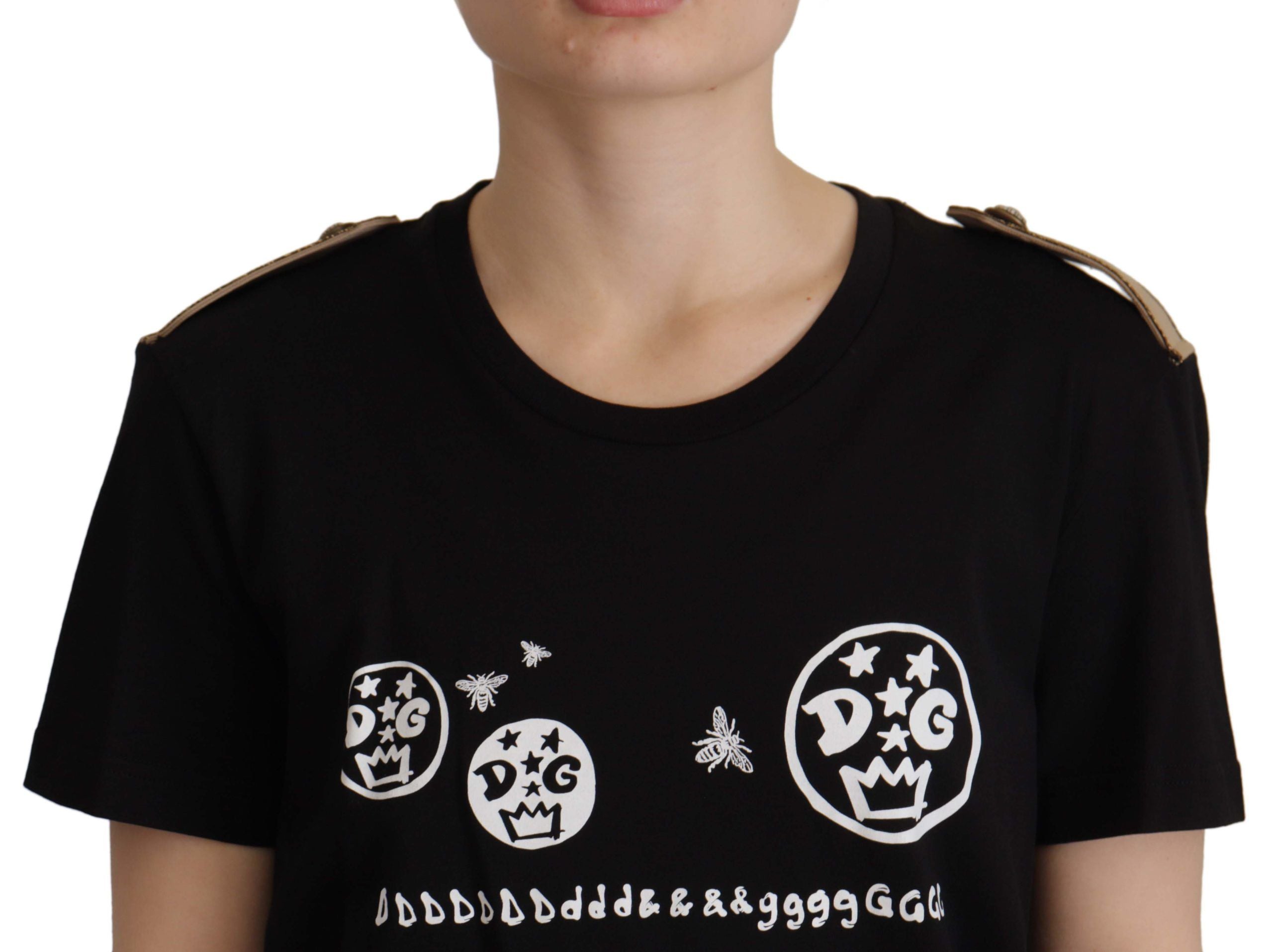 Camiseta de algodón con cuello redondo y motivo de logotipo negro de Dolce &amp; Gabbana