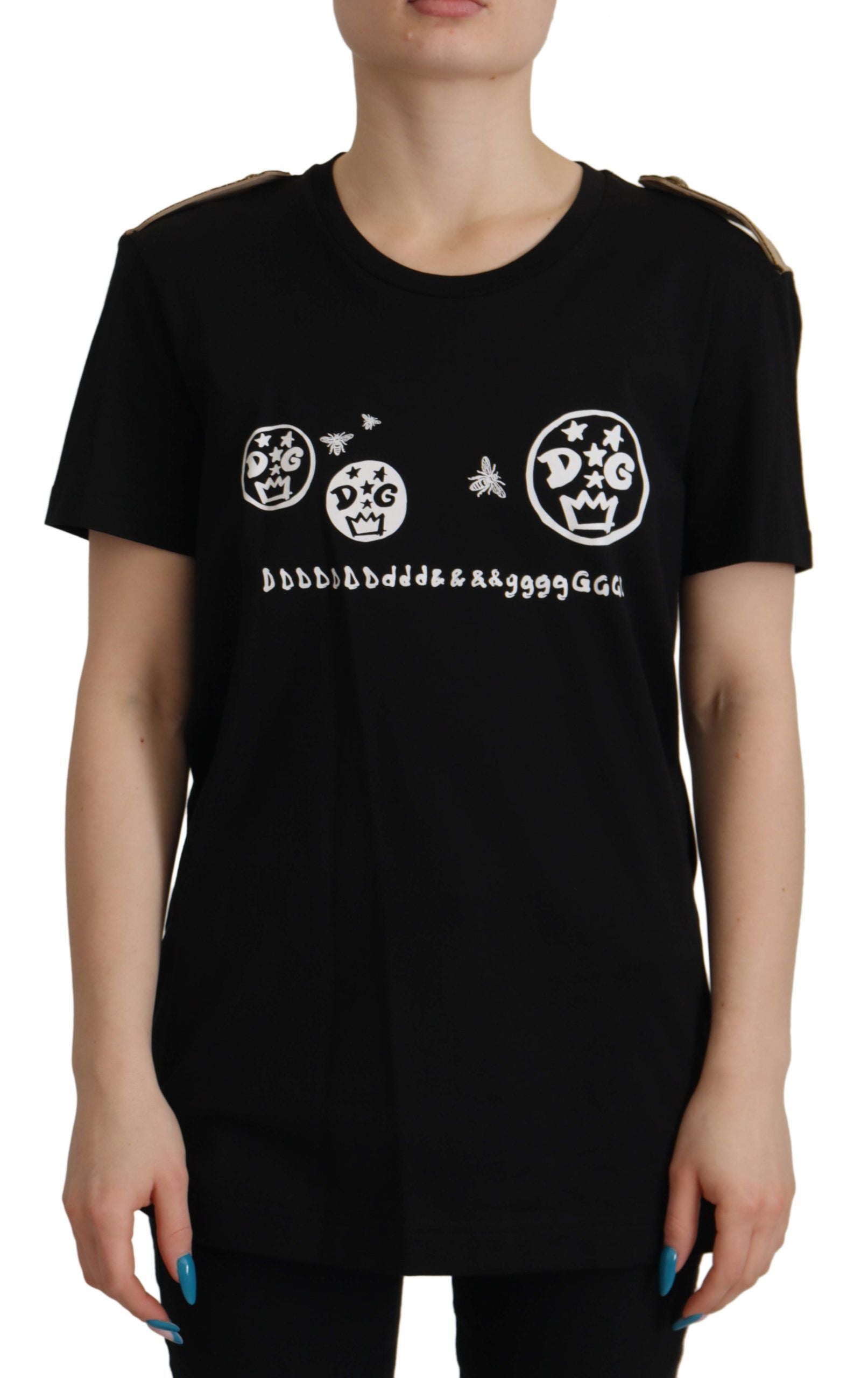 Camiseta de algodón con cuello redondo y motivo de logotipo negro de Dolce &amp; Gabbana