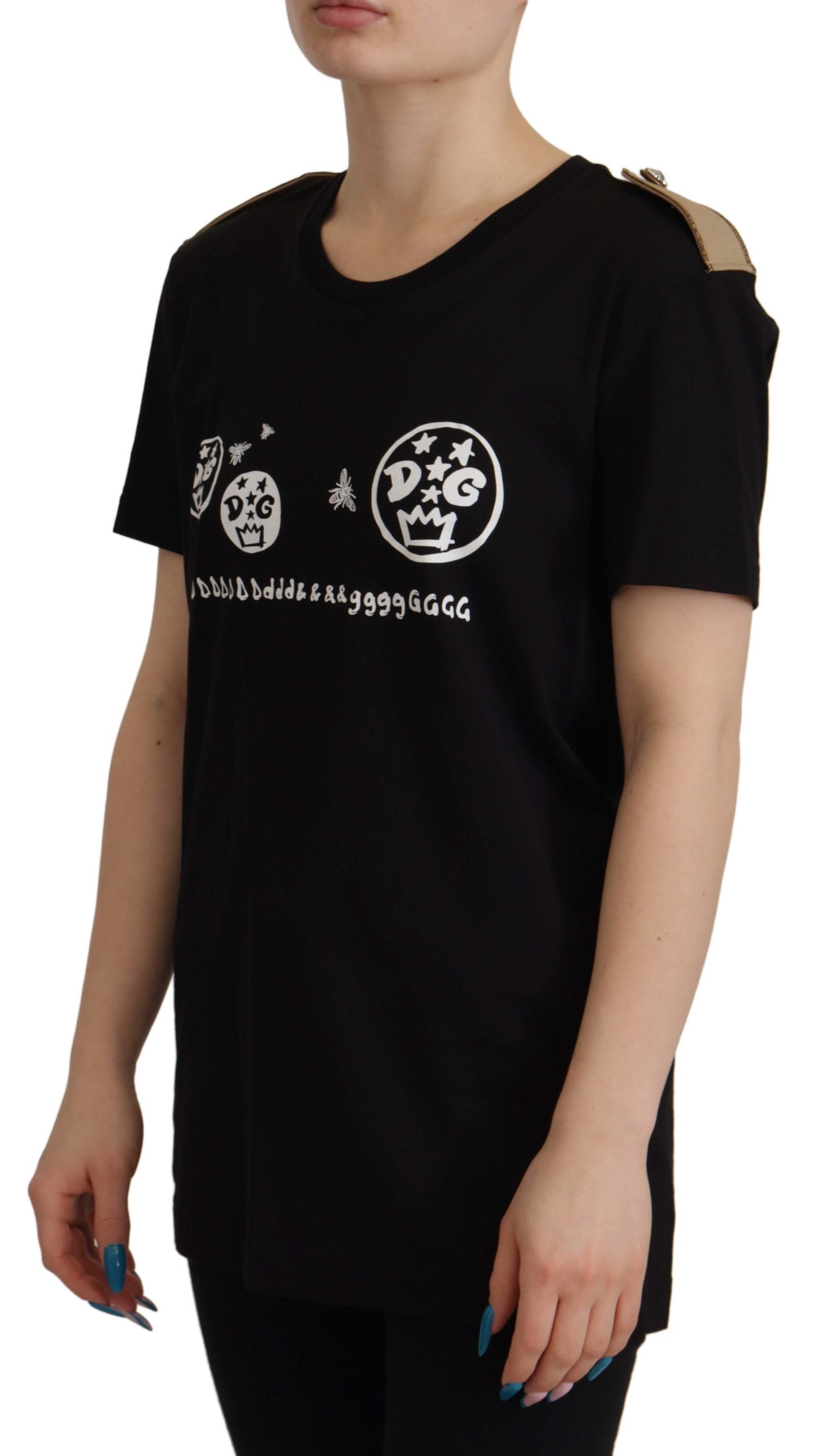 Camiseta de algodón con cuello redondo y motivo de logotipo negro de Dolce &amp; Gabbana