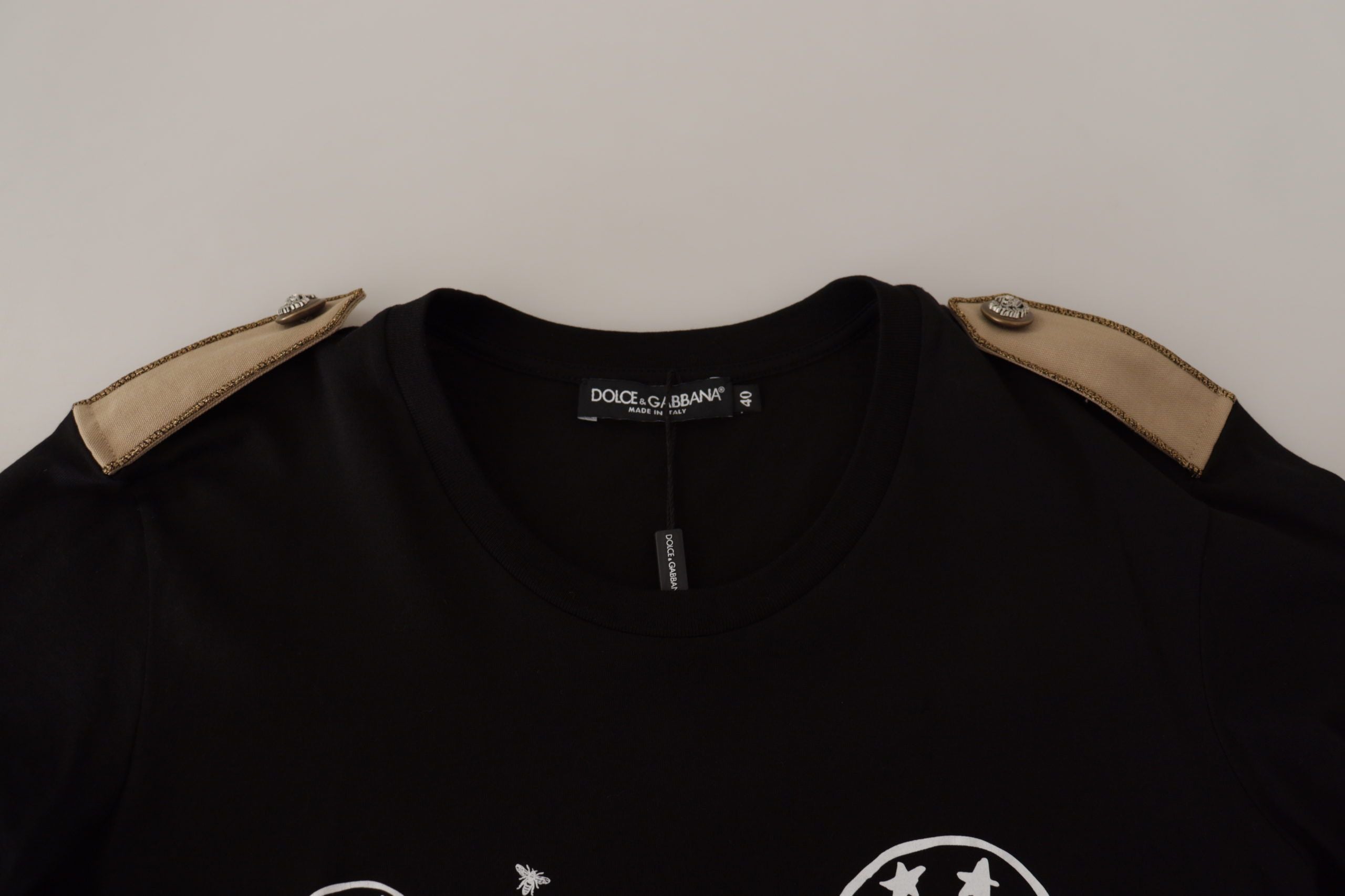 Camiseta de algodón con cuello redondo y motivo de logotipo negro de Dolce &amp; Gabbana