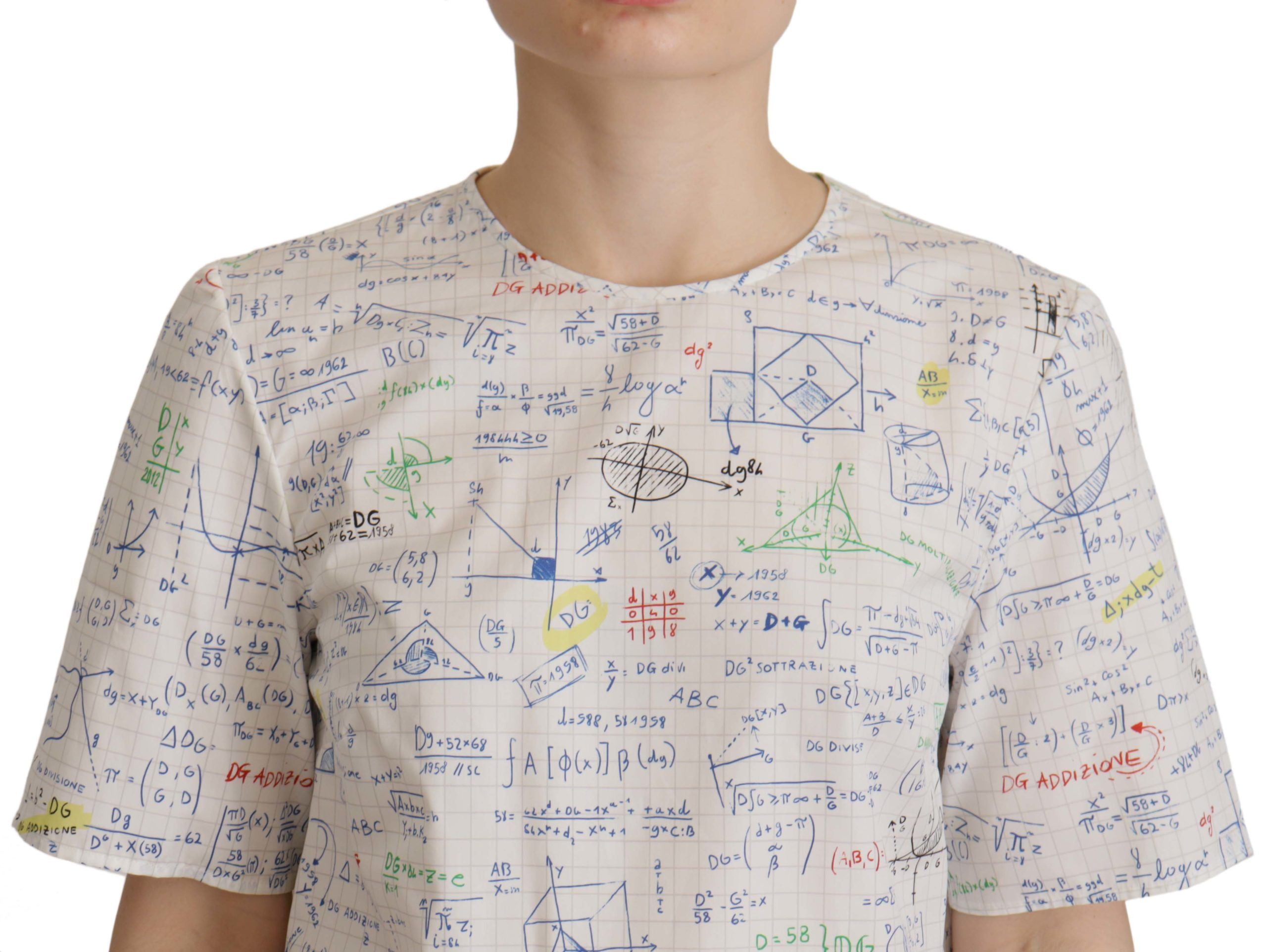 Top de manga corta con estampado de álgebra de algodón blanco de Dolce &amp; Gabbana