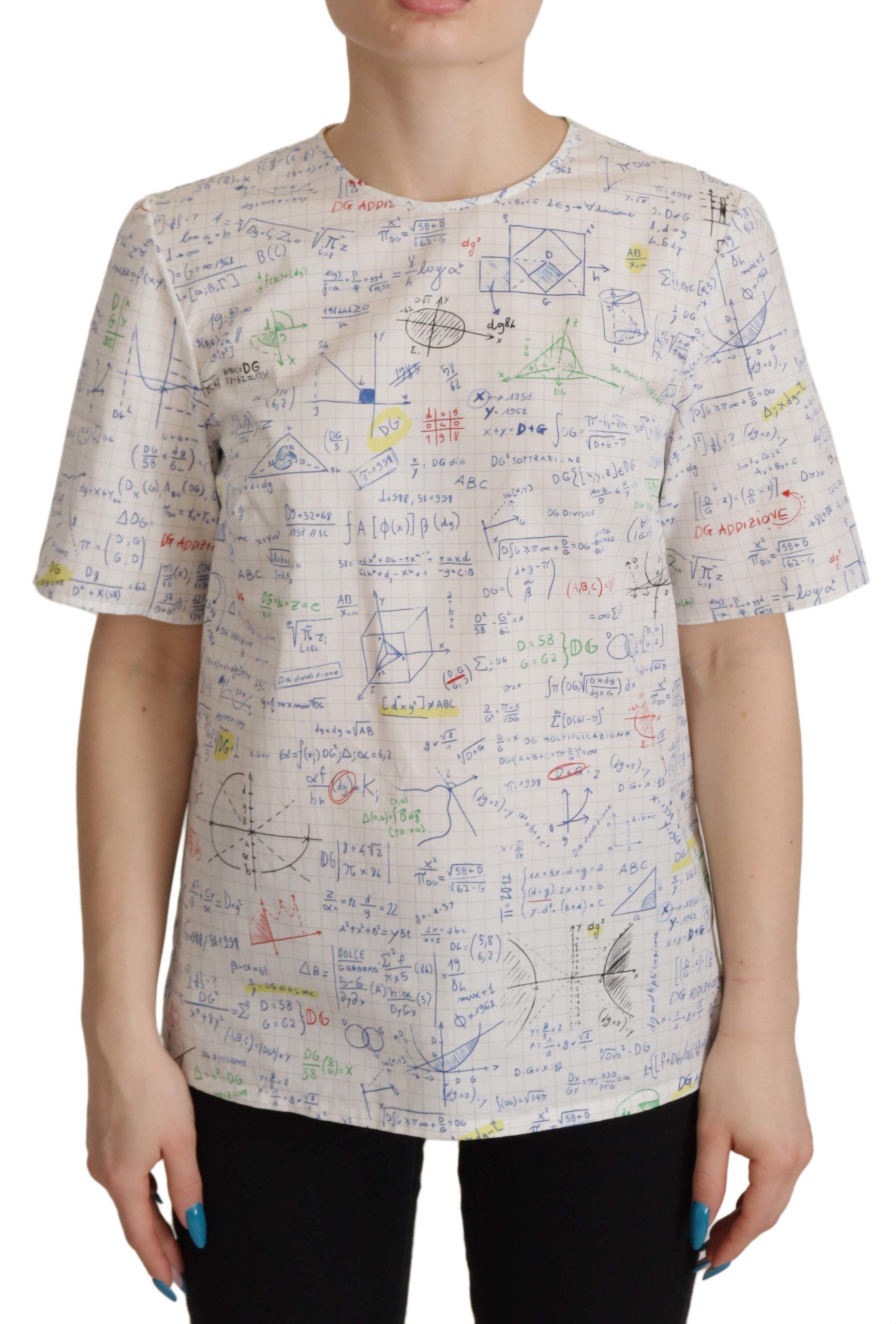 Top de manga corta con estampado de álgebra de algodón blanco de Dolce &amp; Gabbana