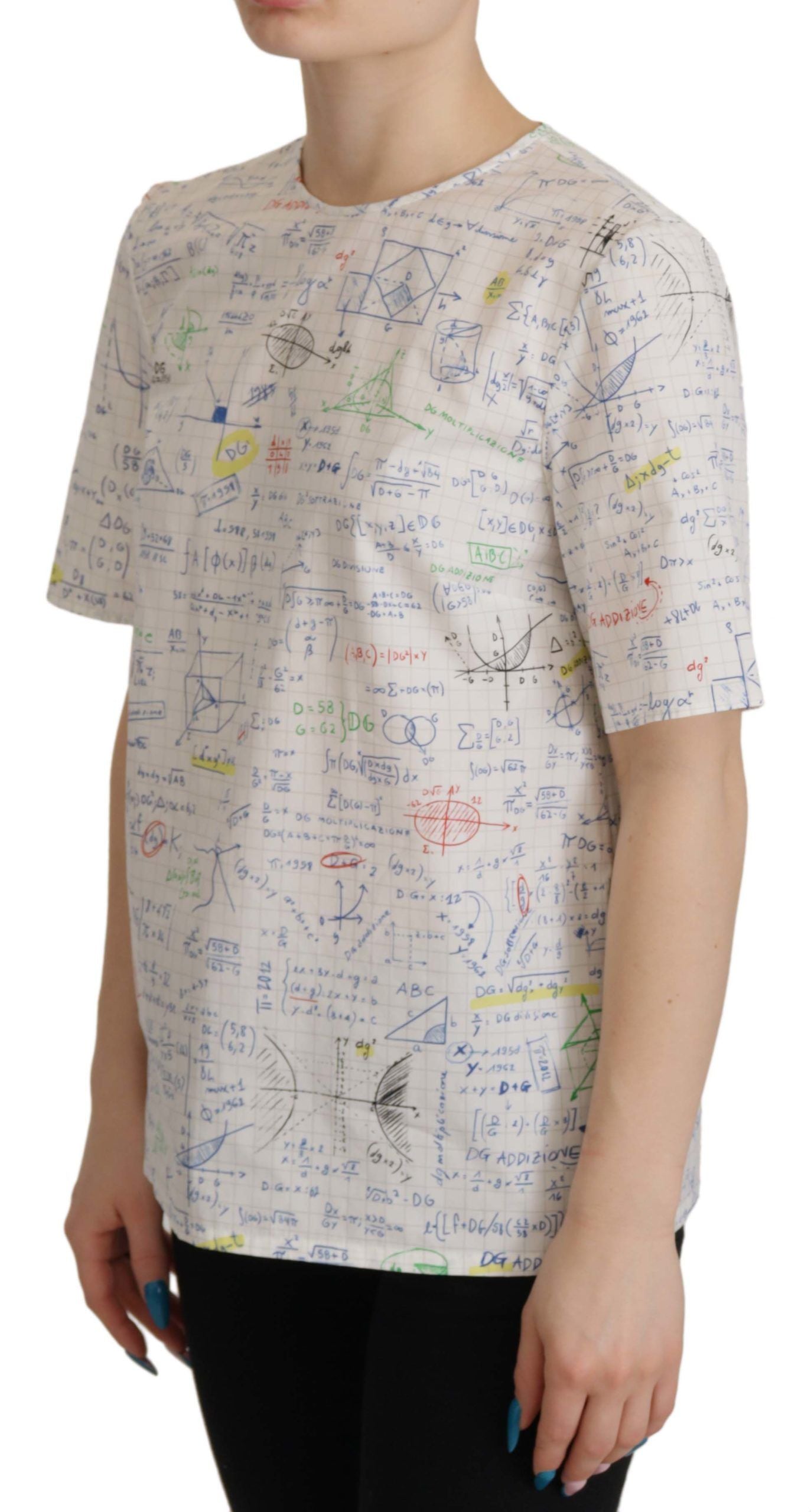 Top de manga corta con estampado de álgebra de algodón blanco de Dolce &amp; Gabbana