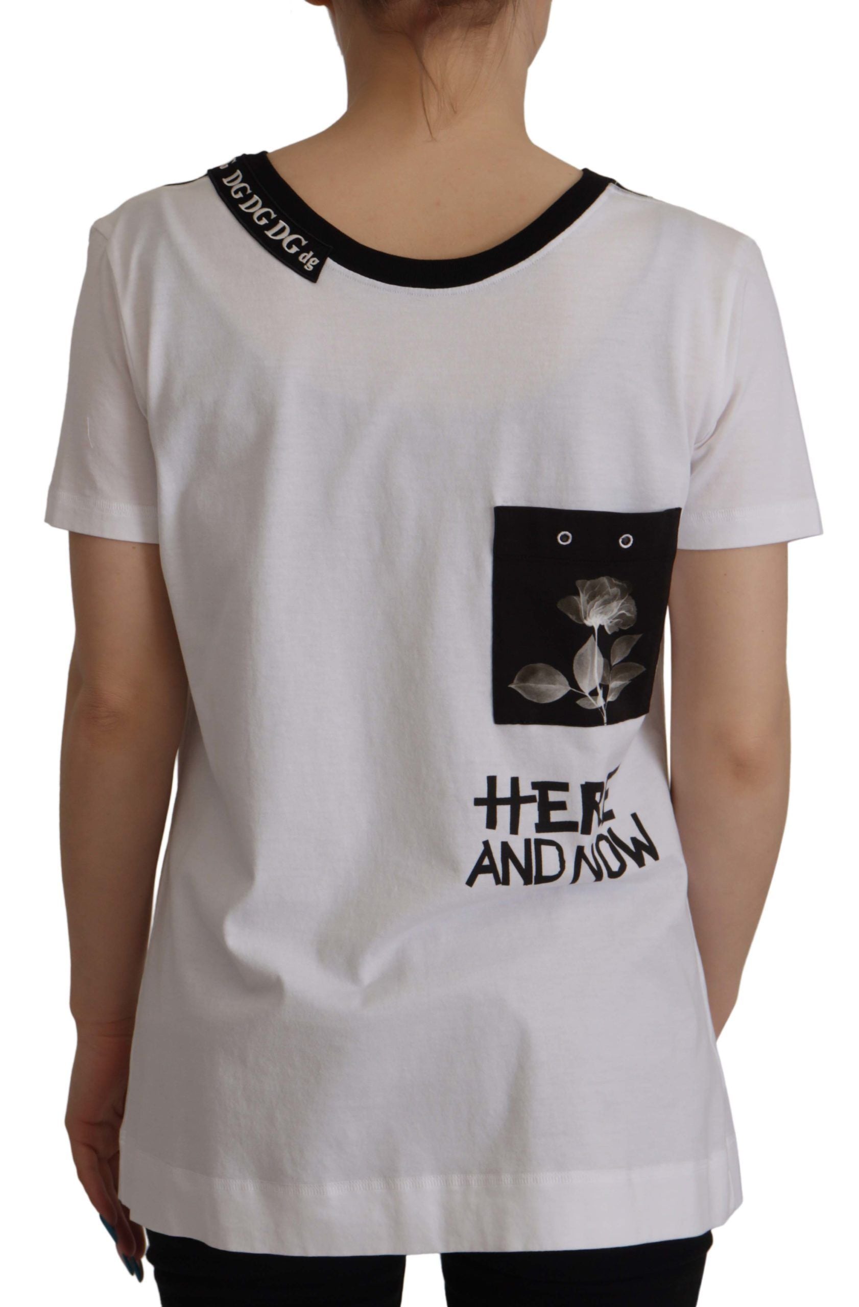 Camiseta de algodón con cuello redondo y estampado de eslogan blanco de Dolce &amp; Gabbana