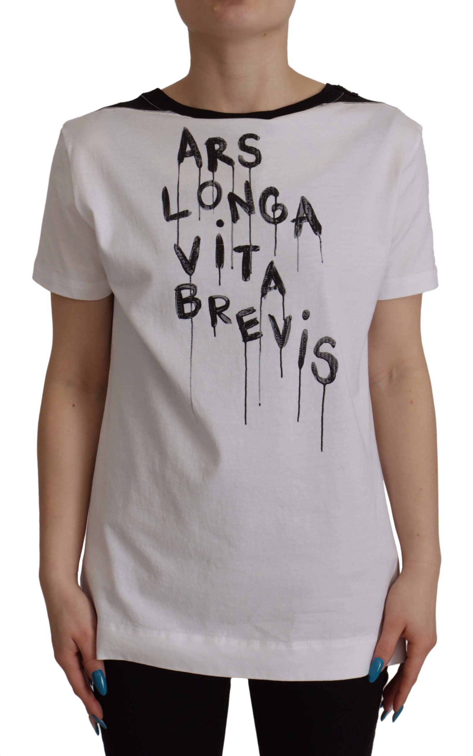 Camiseta de algodón con cuello redondo y estampado de eslogan blanco de Dolce &amp; Gabbana