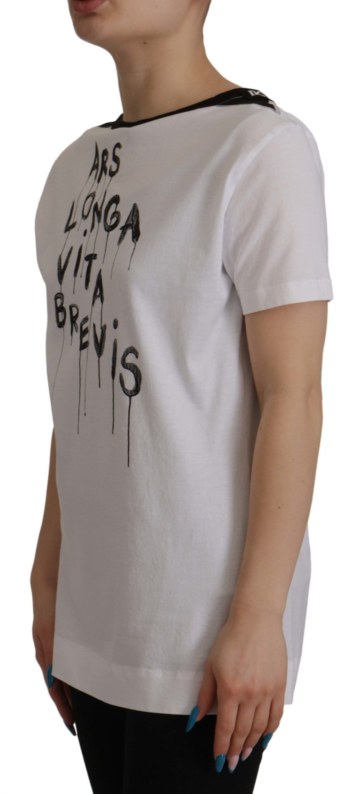 Camiseta de algodón con cuello redondo y estampado de eslogan blanco de Dolce &amp; Gabbana