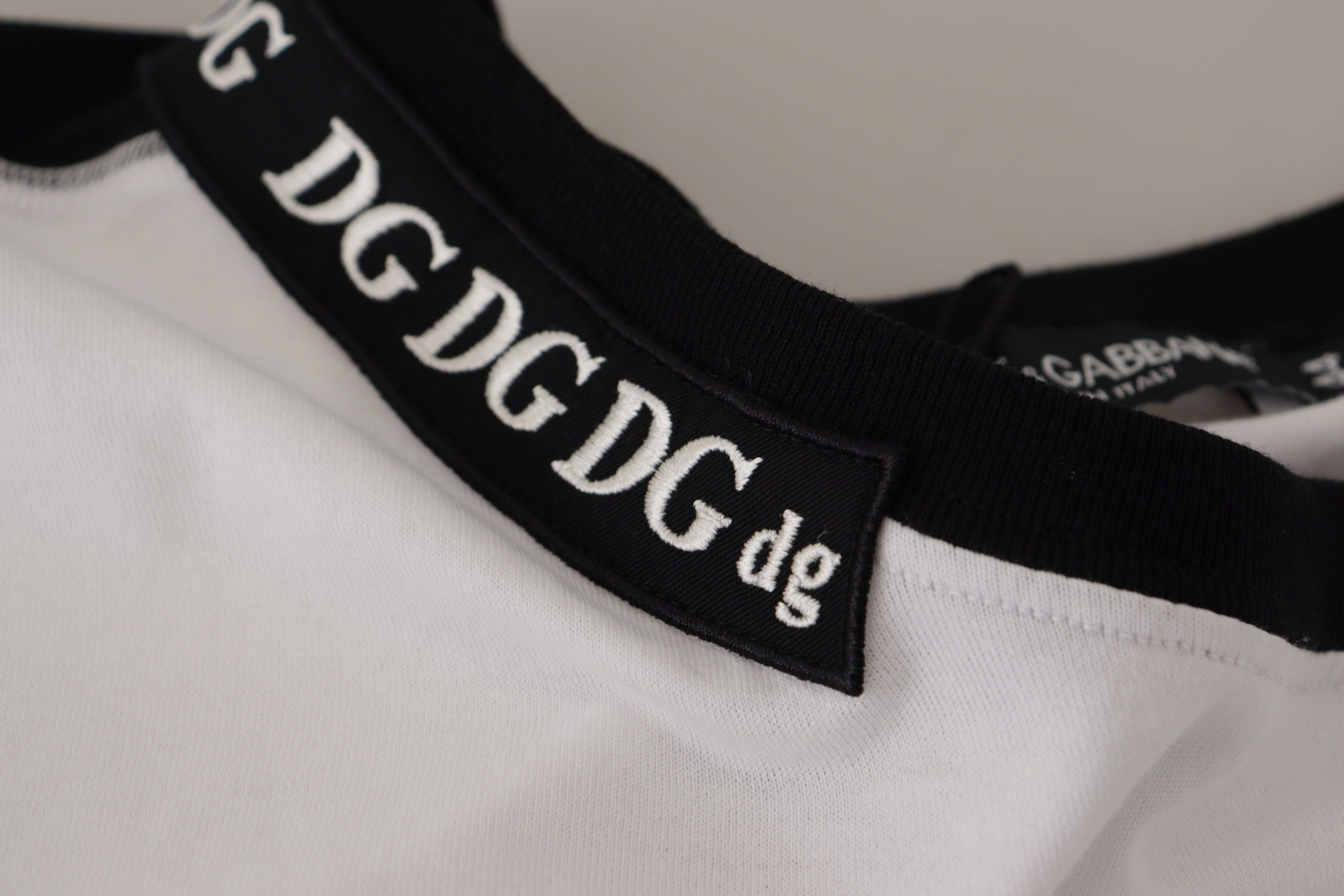 Camiseta de algodón con cuello redondo y estampado de eslogan blanco de Dolce &amp; Gabbana
