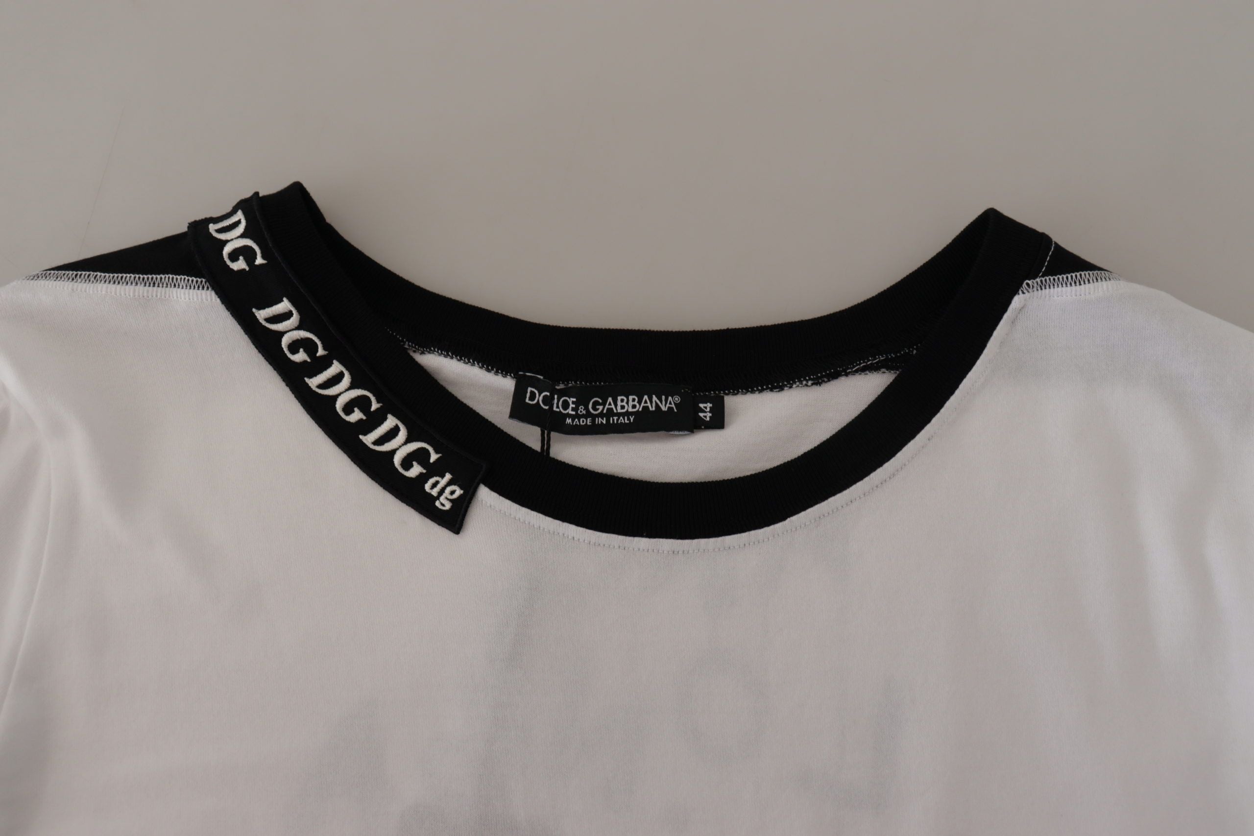Camiseta de algodón con cuello redondo y estampado de eslogan blanco de Dolce &amp; Gabbana