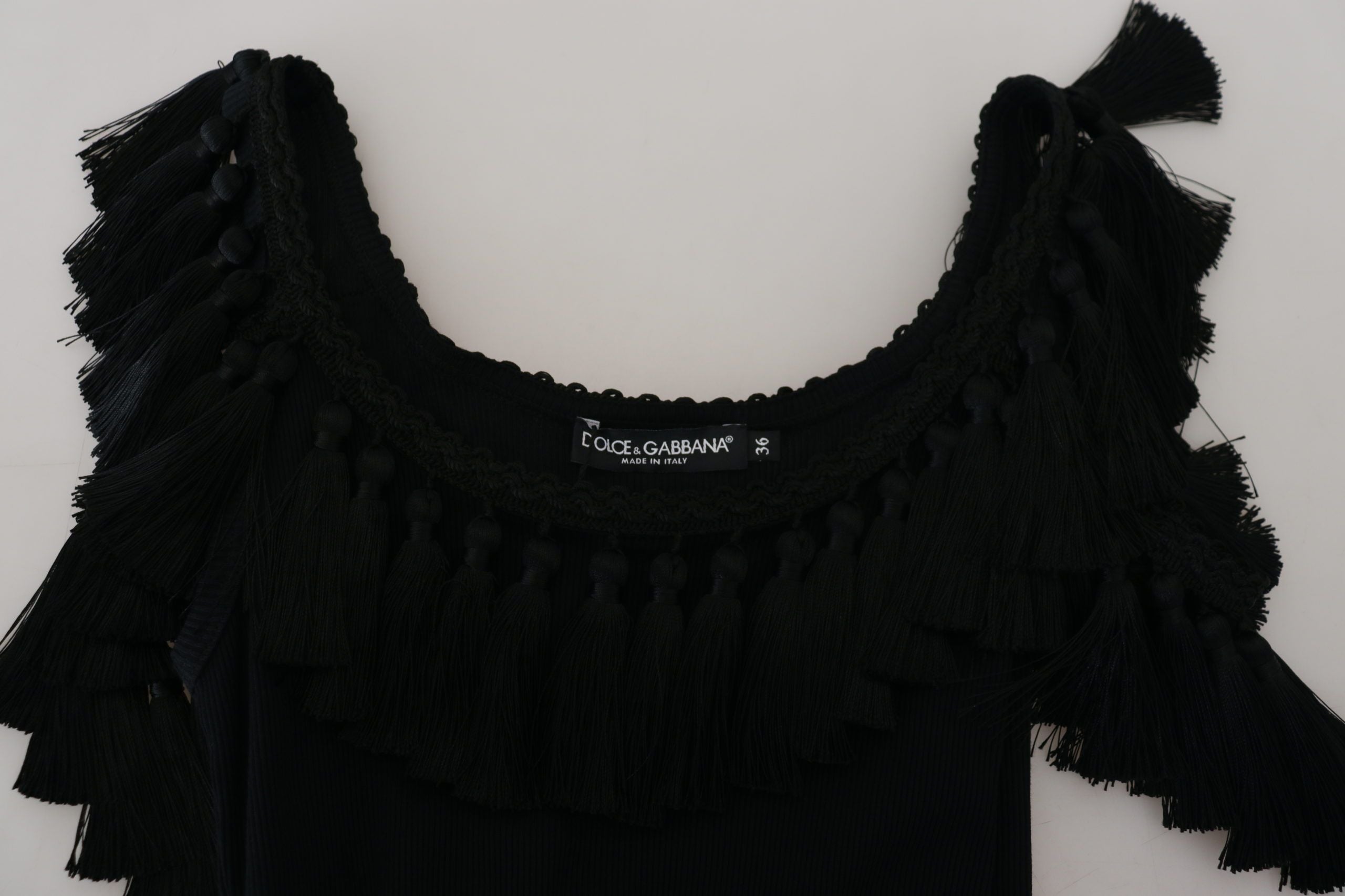 Blusa negra de tirantes Dolce &amp; Gabbana, blusa de algodón con borlas