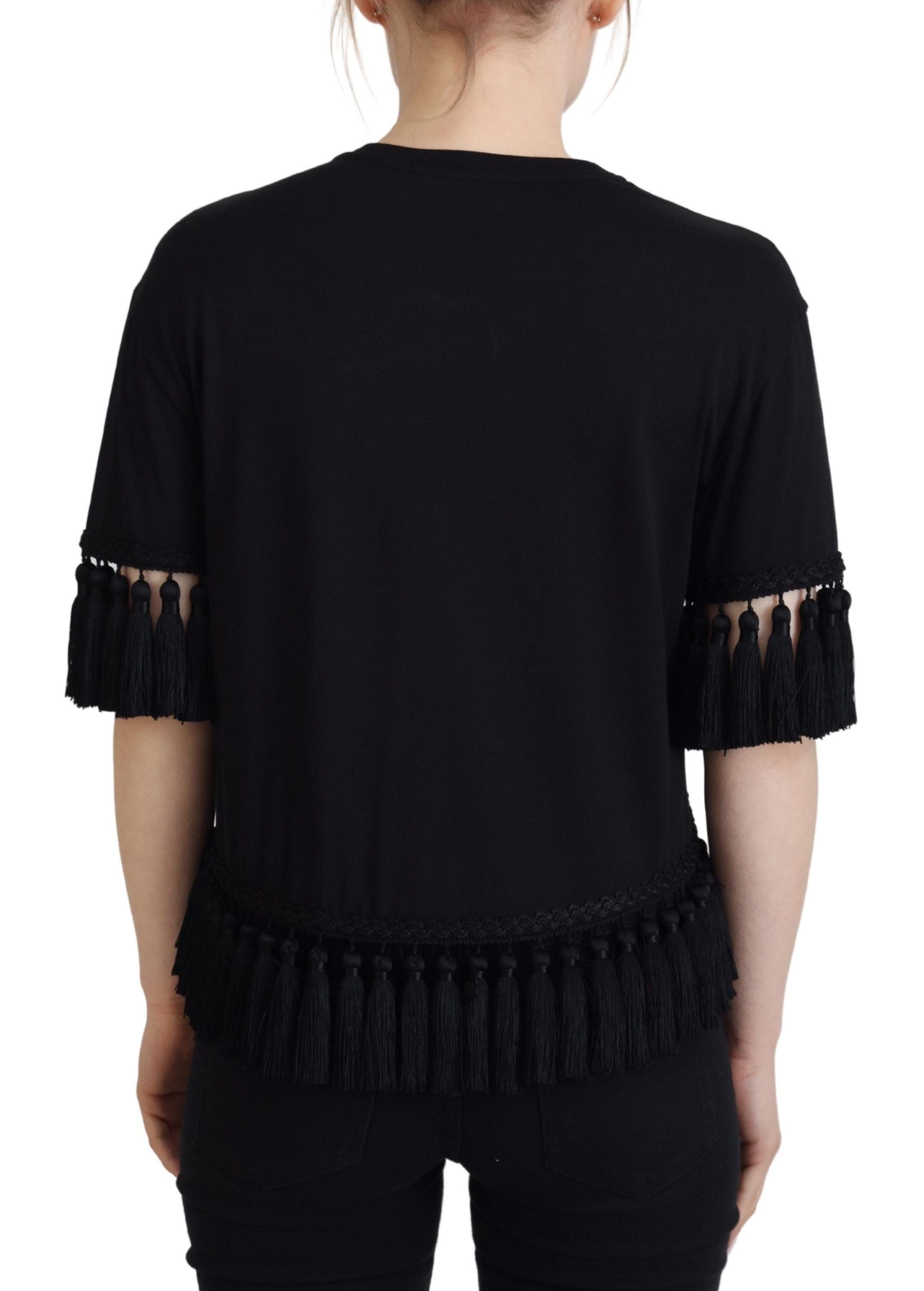 Blusa negra tipo camiseta de Dolce &amp; Gabbana con borlas de algodón