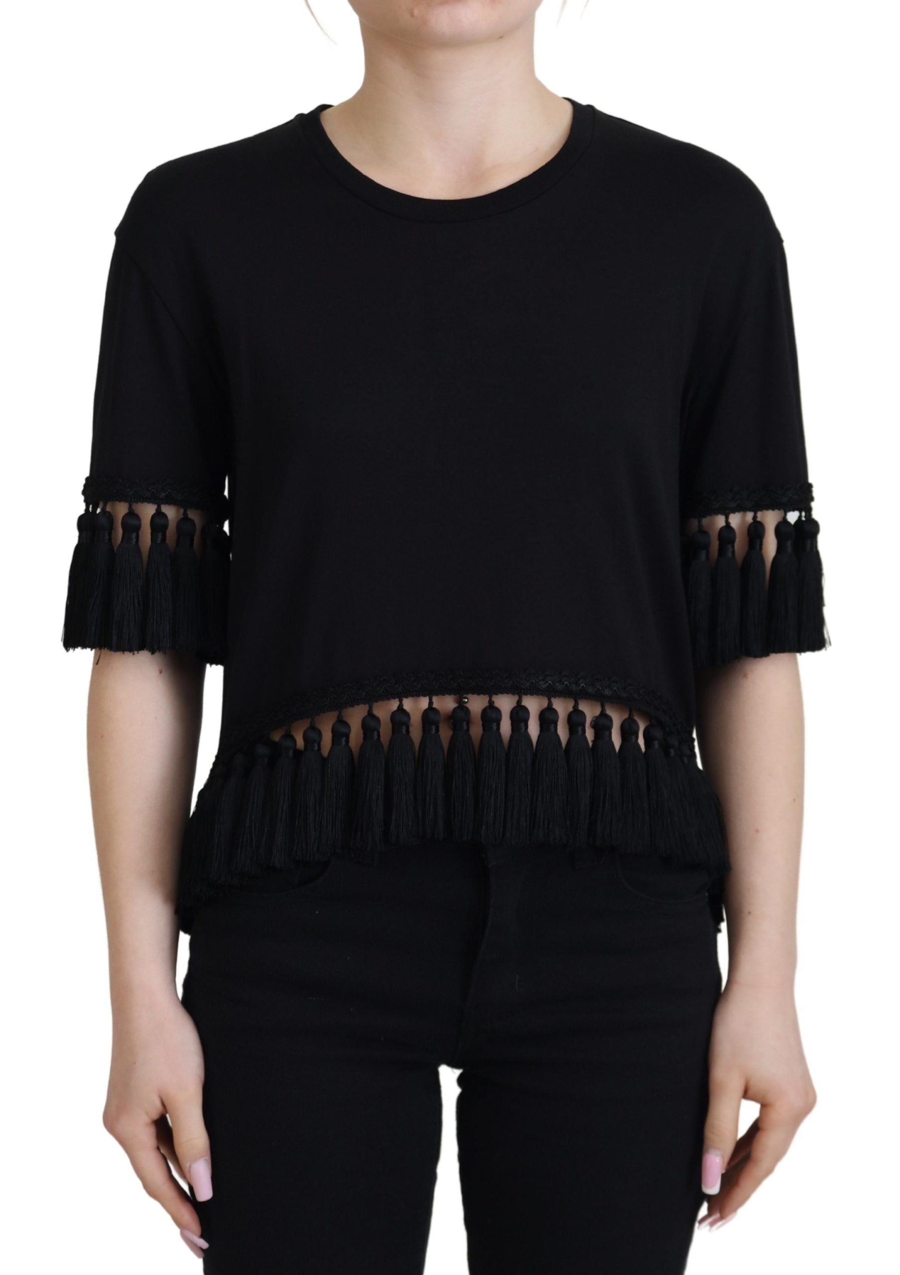 Blusa negra tipo camiseta de Dolce &amp; Gabbana con borlas de algodón