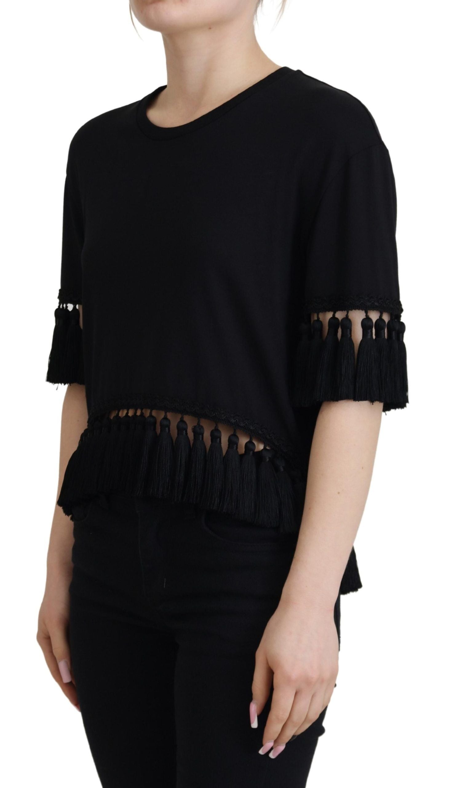 Blusa negra tipo camiseta de Dolce &amp; Gabbana con borlas de algodón