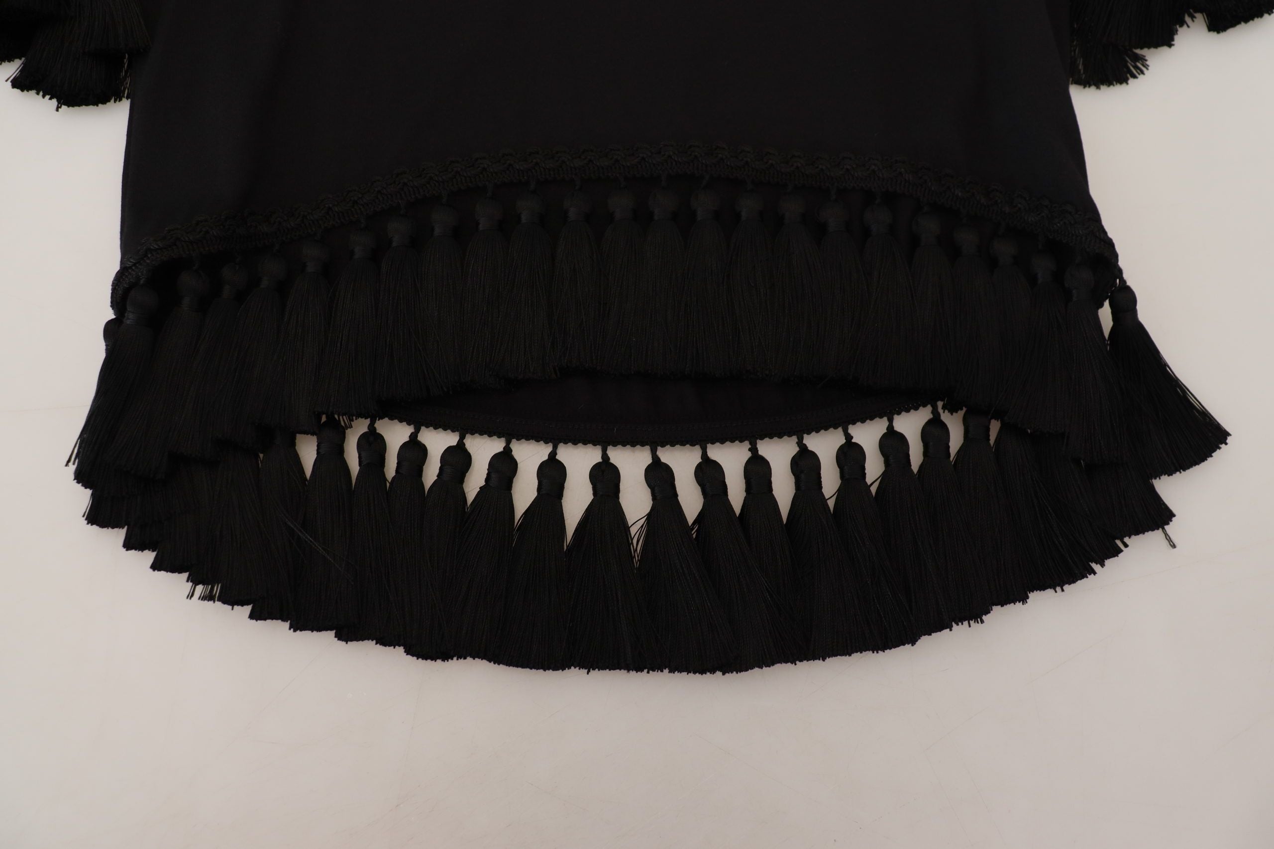 Blusa negra tipo camiseta de Dolce &amp; Gabbana con borlas de algodón