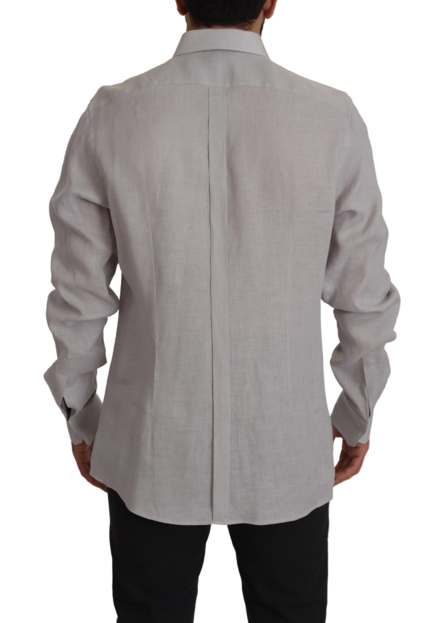 Camisa formal de manga larga de lino gris Dolce &amp; Gabbana GOLD