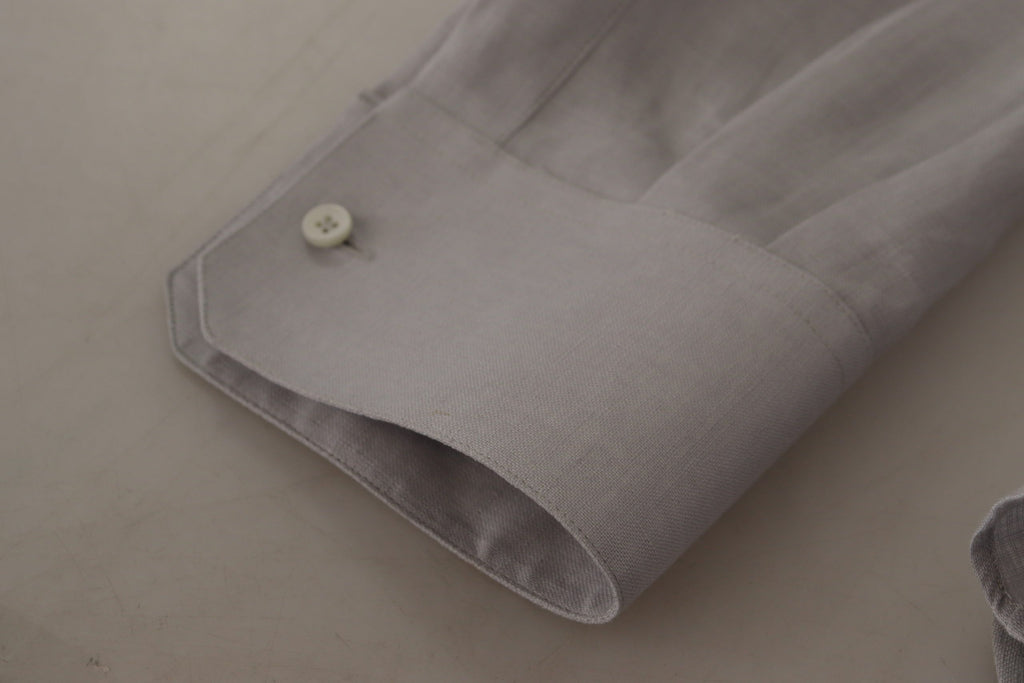 Camisa formal de manga larga de lino gris Dolce &amp; Gabbana GOLD