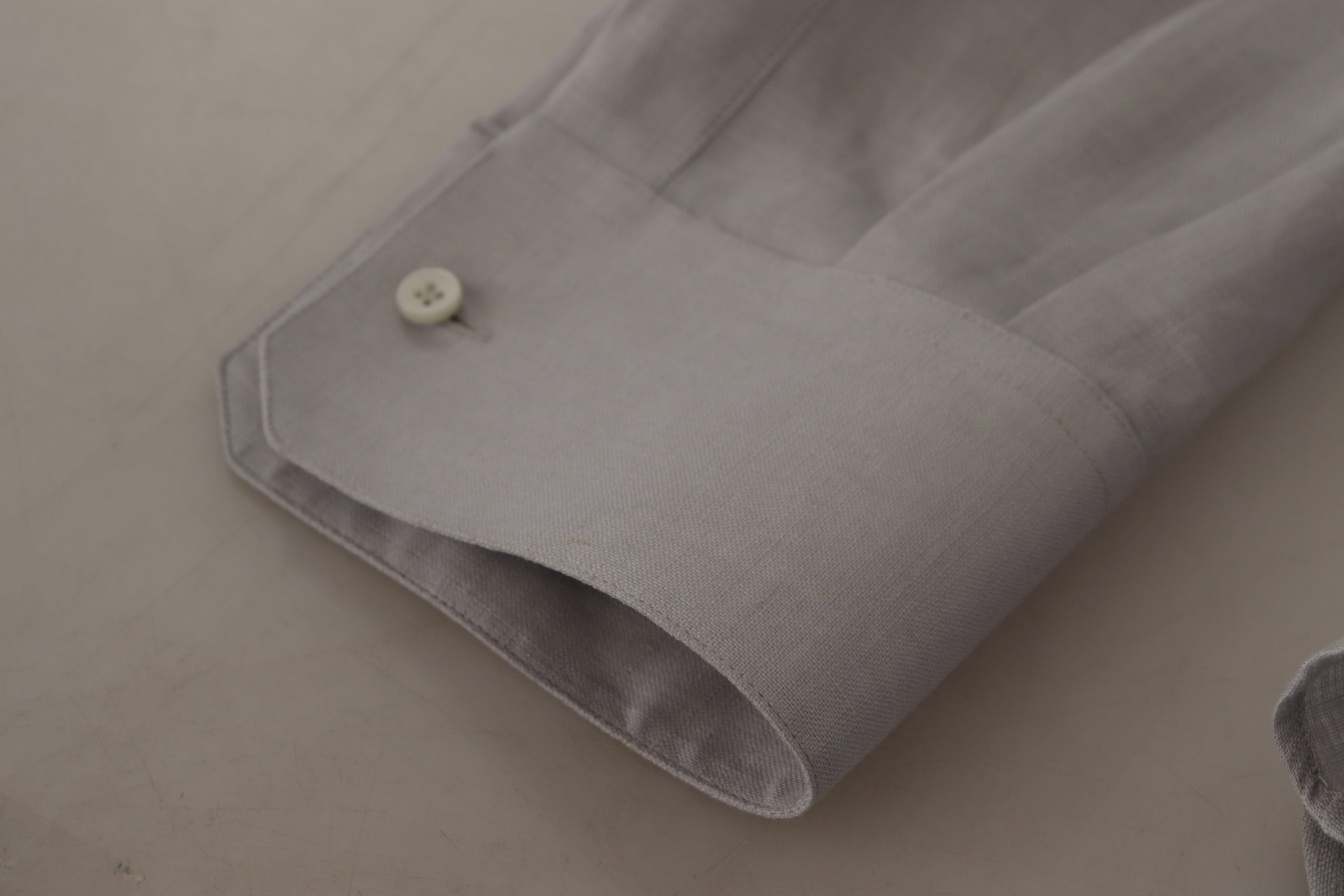 Camisa formal de manga larga de lino gris Dolce &amp; Gabbana GOLD