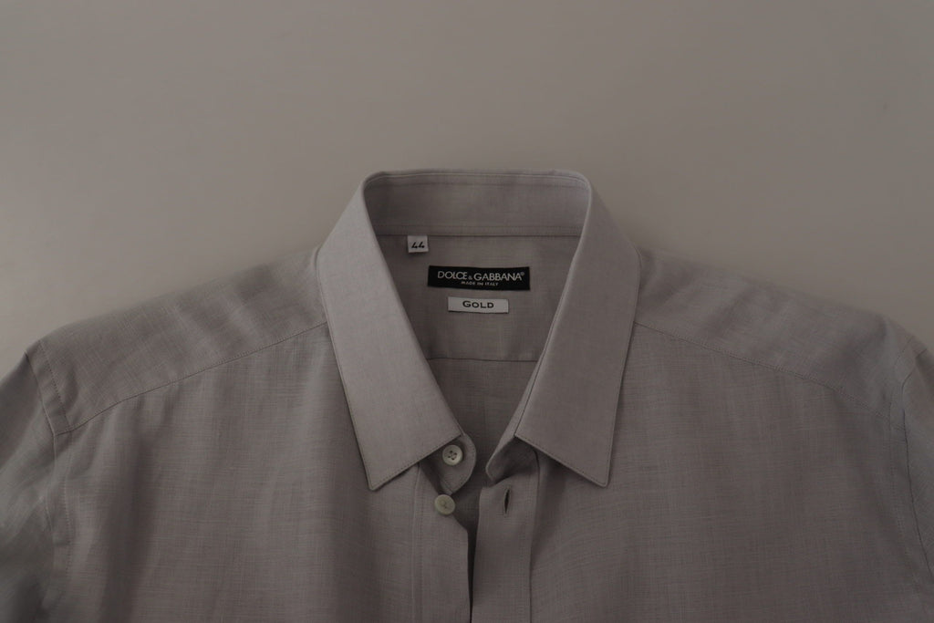 Camisa formal de manga larga de lino gris Dolce &amp; Gabbana GOLD